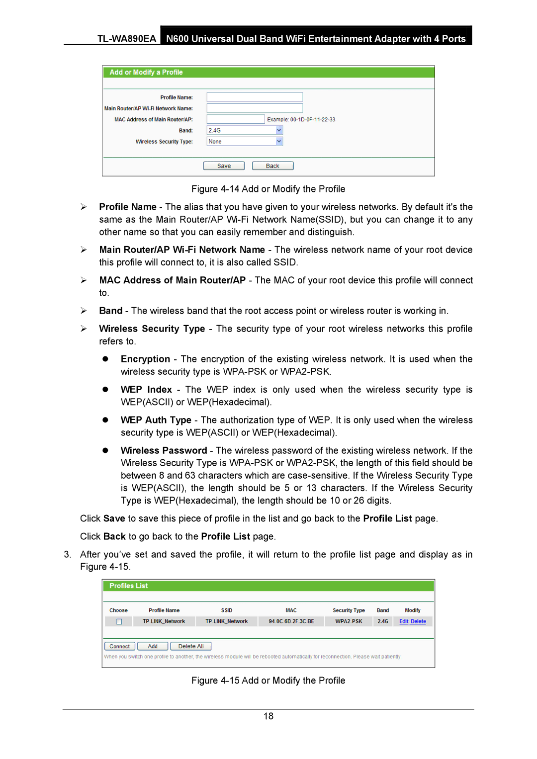 TP-Link TL-WA890EA manual Add or Modify the Profile 