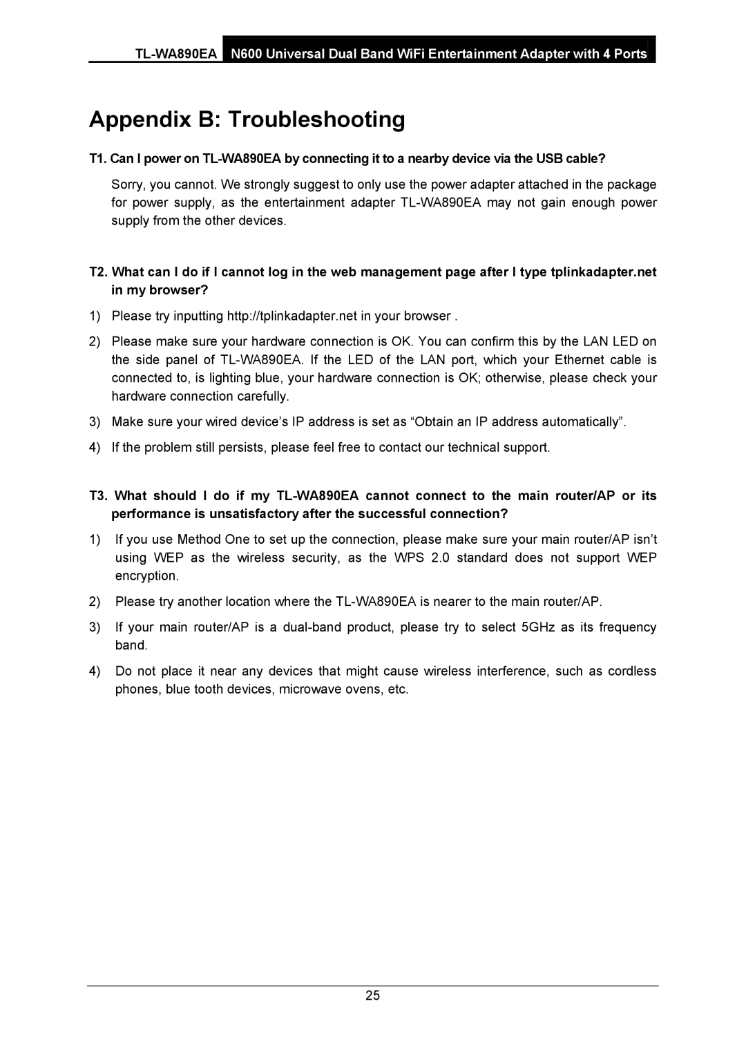 TP-Link TL-WA890EA manual Appendix B Troubleshooting 