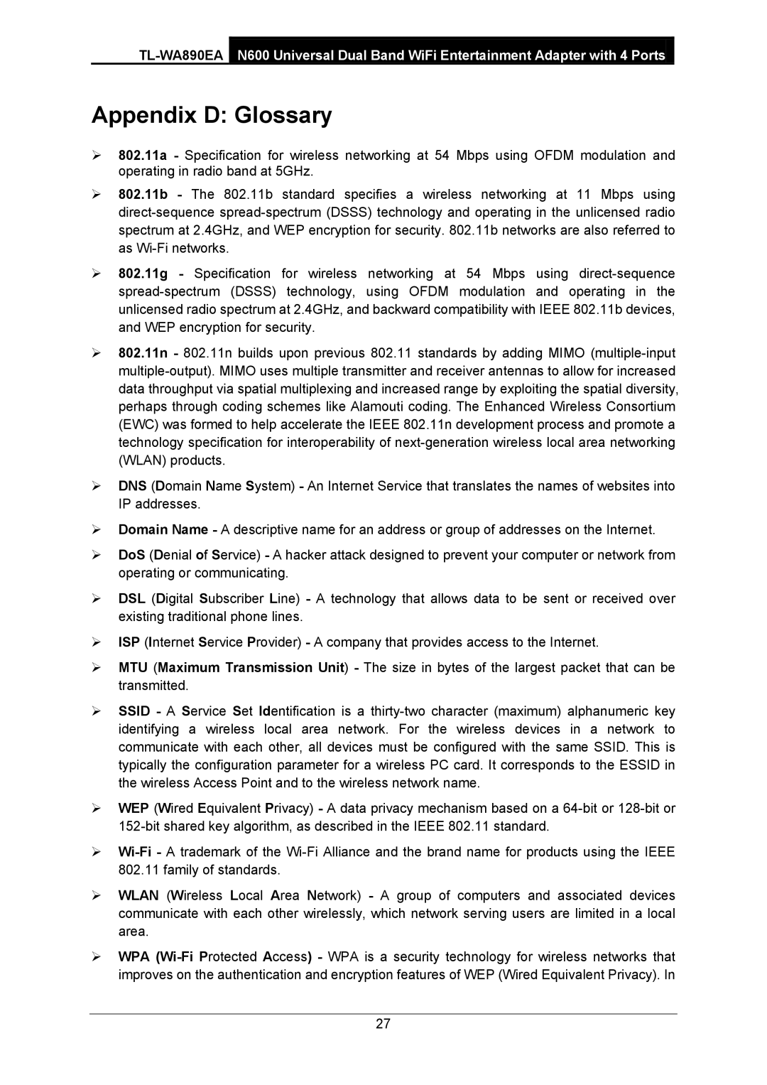 TP-Link TL-WA890EA manual Appendix D Glossary 