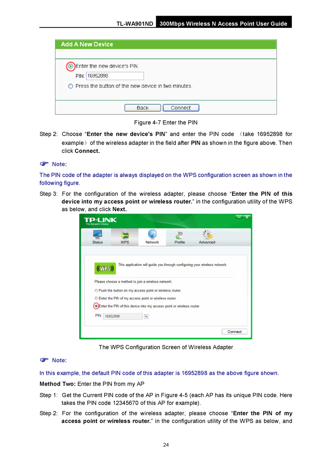 TP-Link TL-WA901ND manual Enter the PIN, Click Connect 