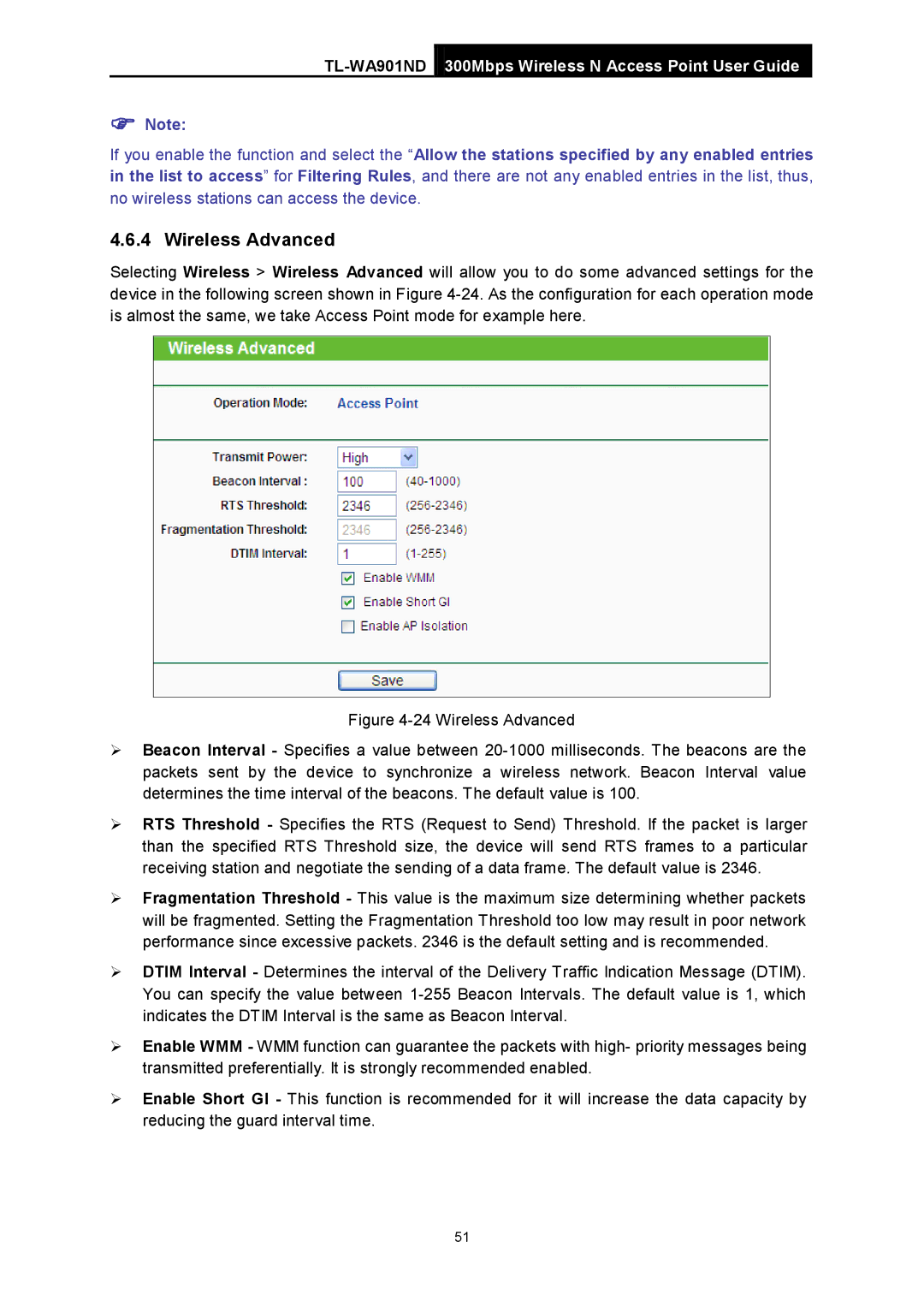 TP-Link TL-WA901ND manual Wireless Advanced 