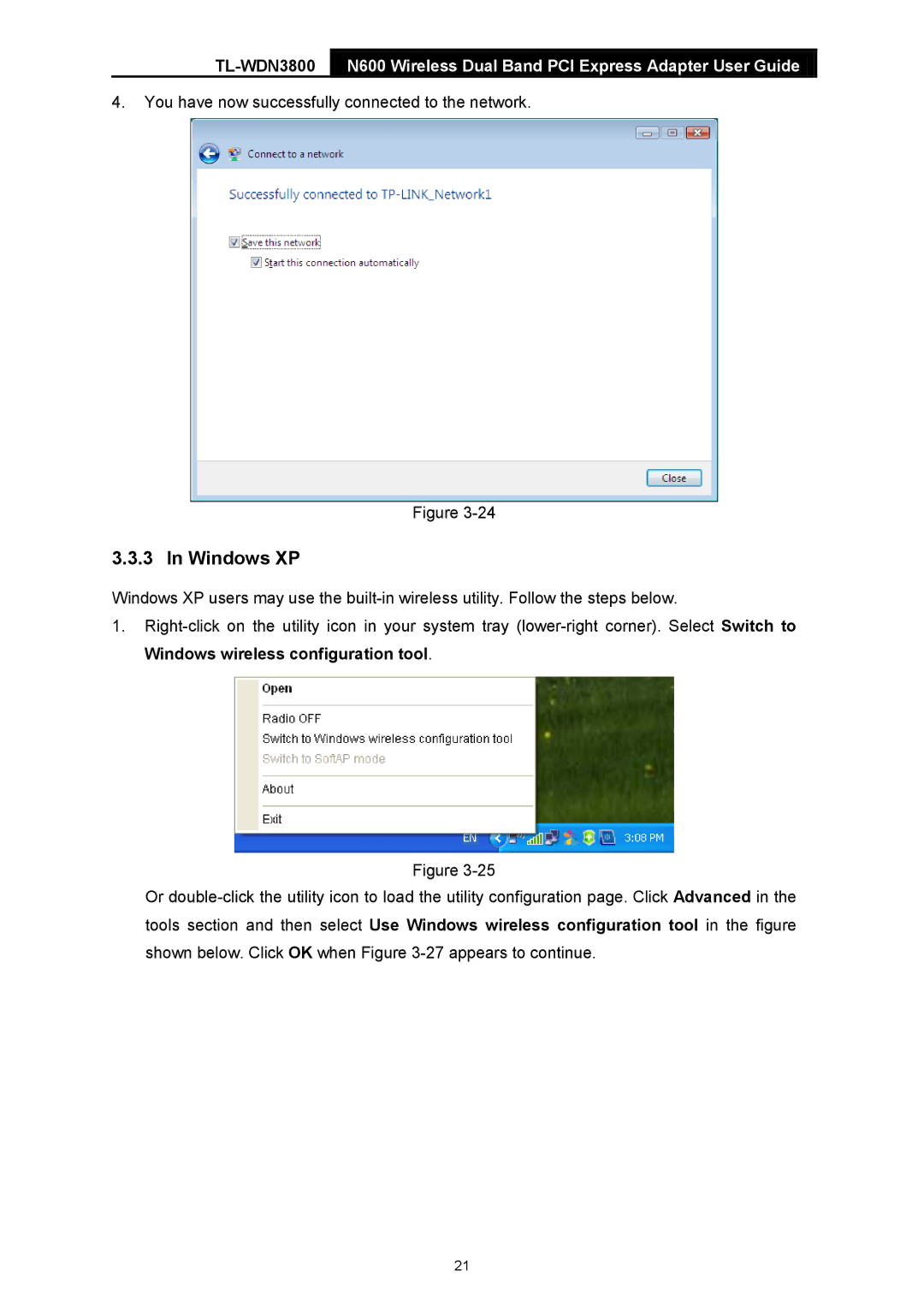 TP-Link TL-WDN3800 manual Windows XP 