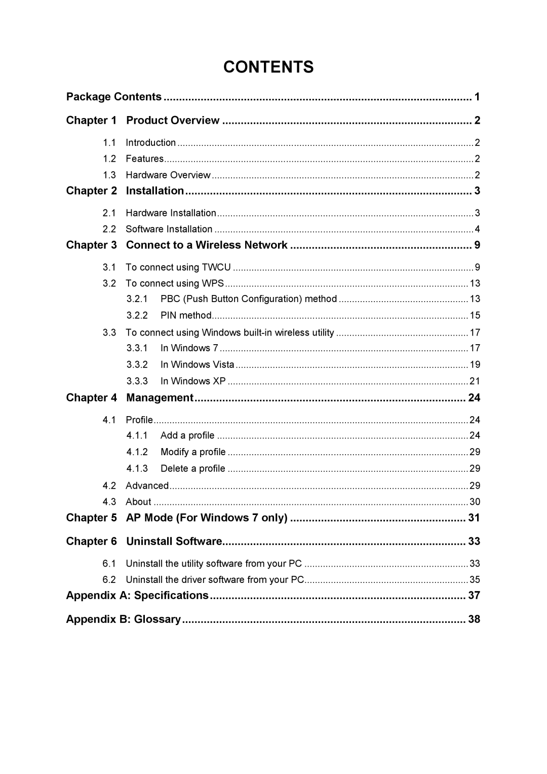 TP-Link TL-WDN3800 manual Contents 