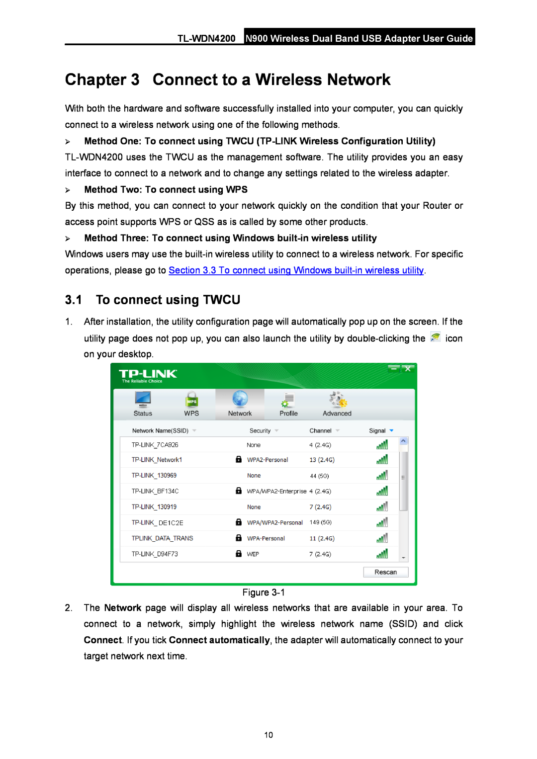 TP-Link TL-WDN4200 manual Connect to a Wireless Network, To connect using TWCU, ¾ Method Two To connect using WPS 