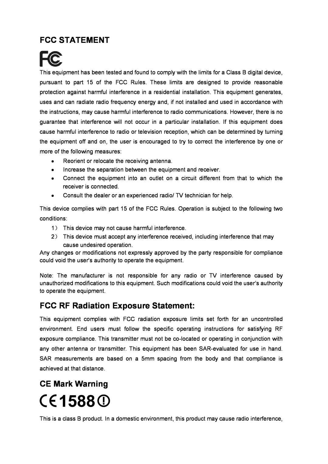 TP-Link TL-WDN4200 manual Fcc Statement, FCC RF Radiation Exposure Statement, CE Mark Warning 