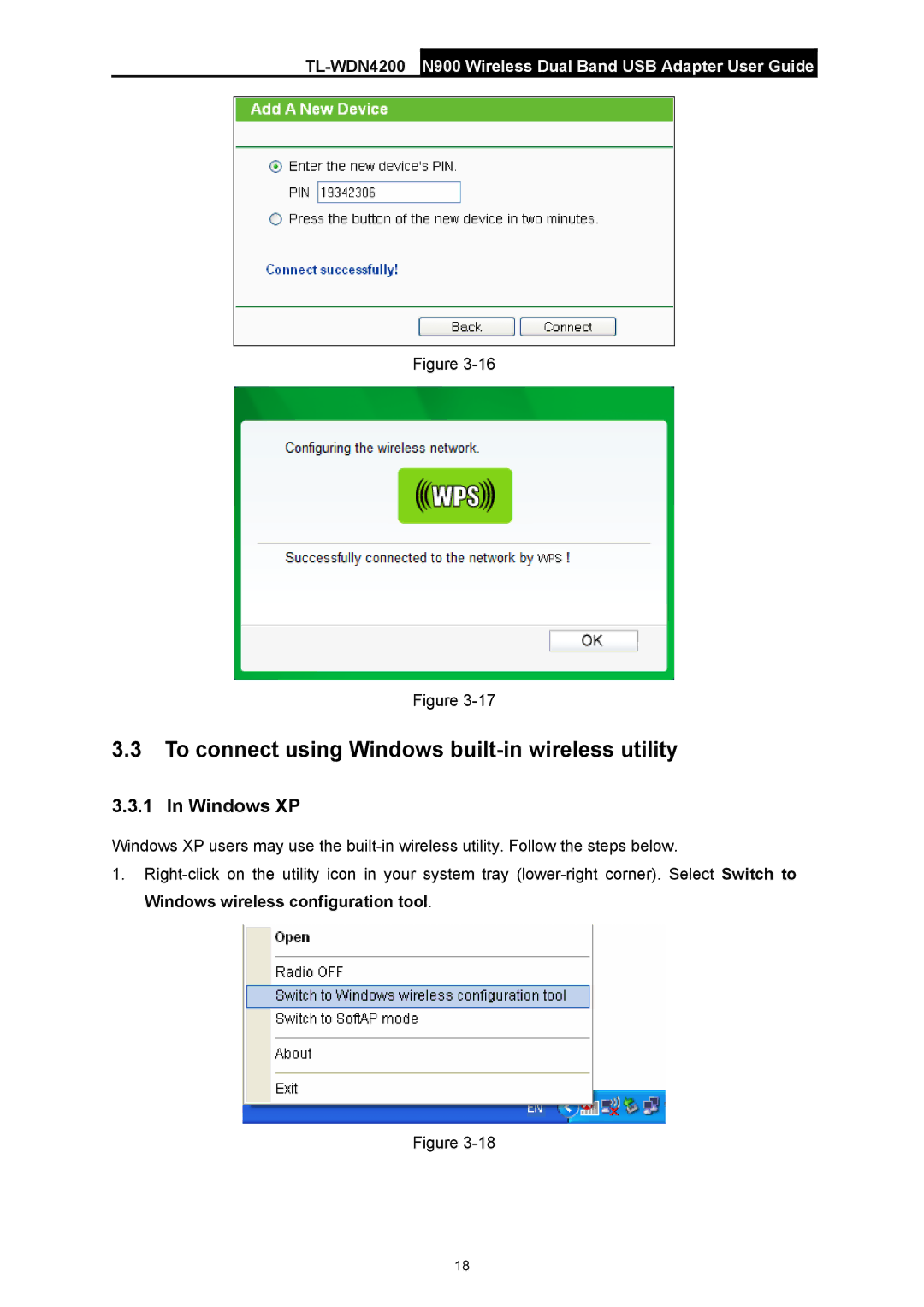 TP-Link TL-WDN4200 manual To connect using Windows built-in wireless utility, Windows XP 