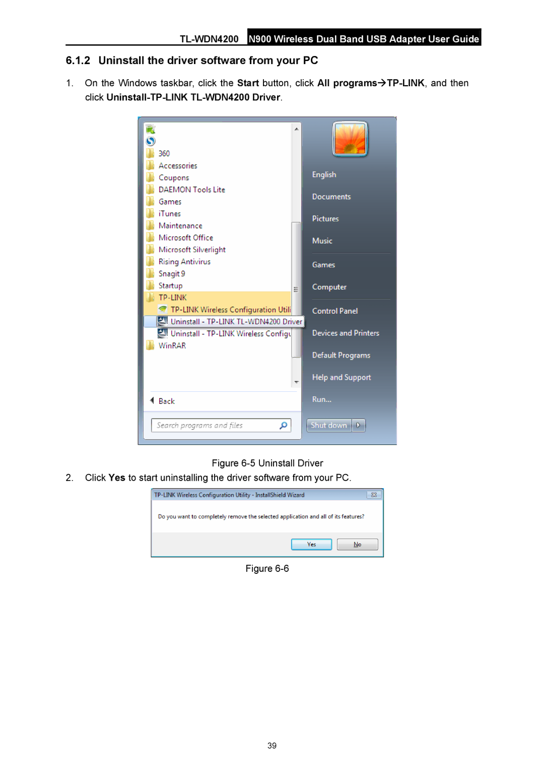 TP-Link TL-WDN4200 manual Uninstall the driver software from your PC 
