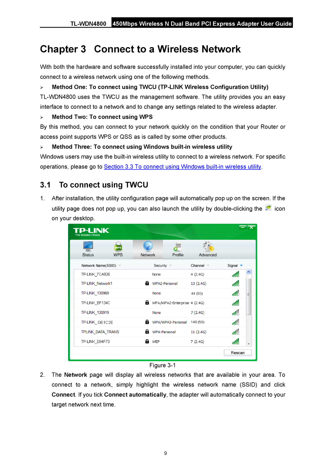 TP-Link TL-WDN4800 manual Connect to a Wireless Network, To connect using Twcu, ¾ Method Two To connect using WPS 