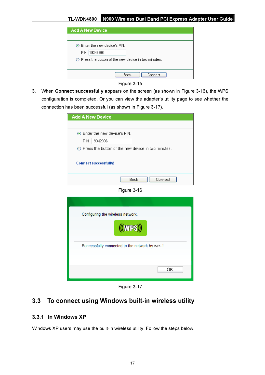 TP-Link TL-WDN4800 manual To connect using Windows built-in wireless utility, Windows XP 