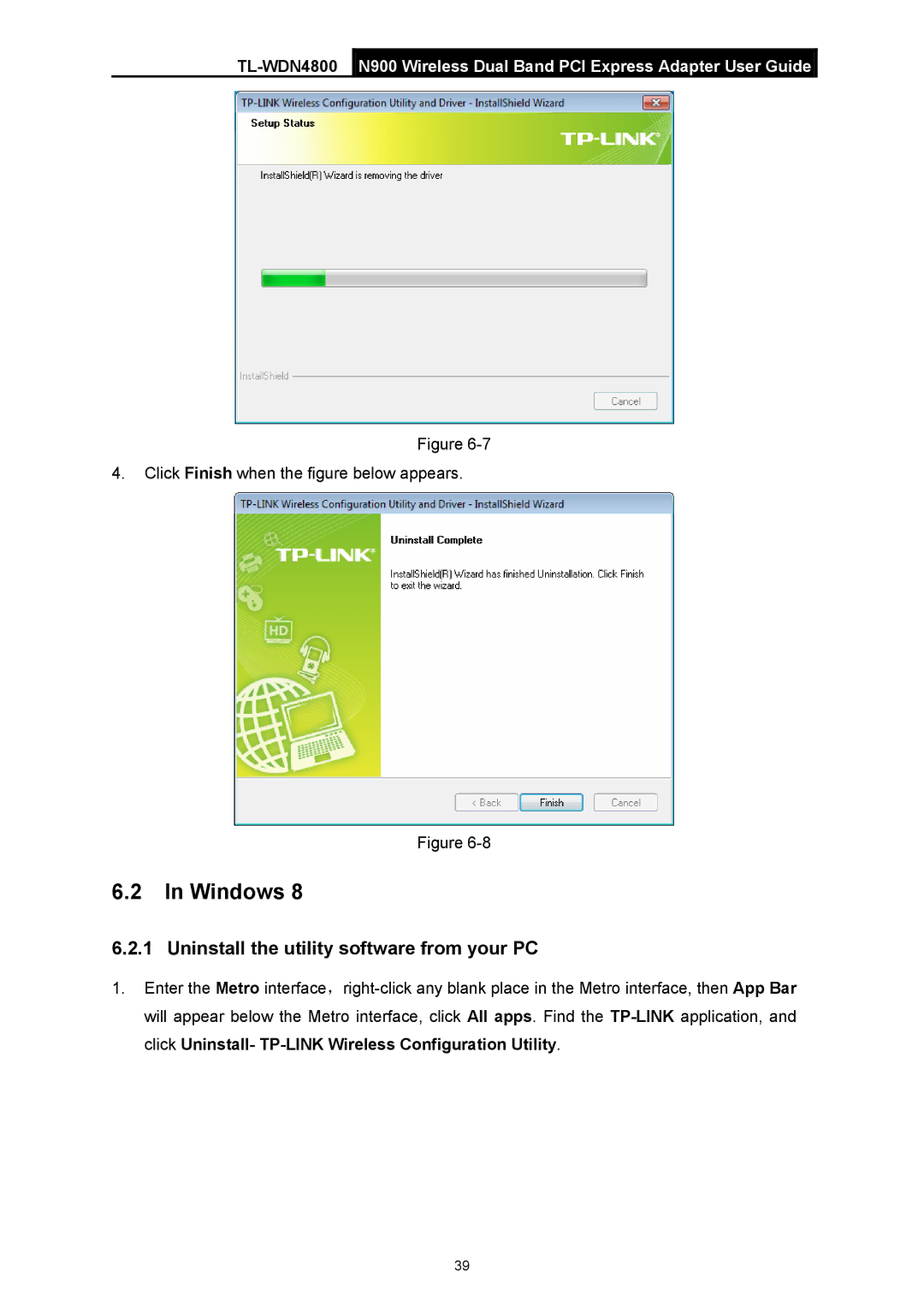 TP-Link TL-WDN4800 manual Windows, Uninstall the utility software from your PC 