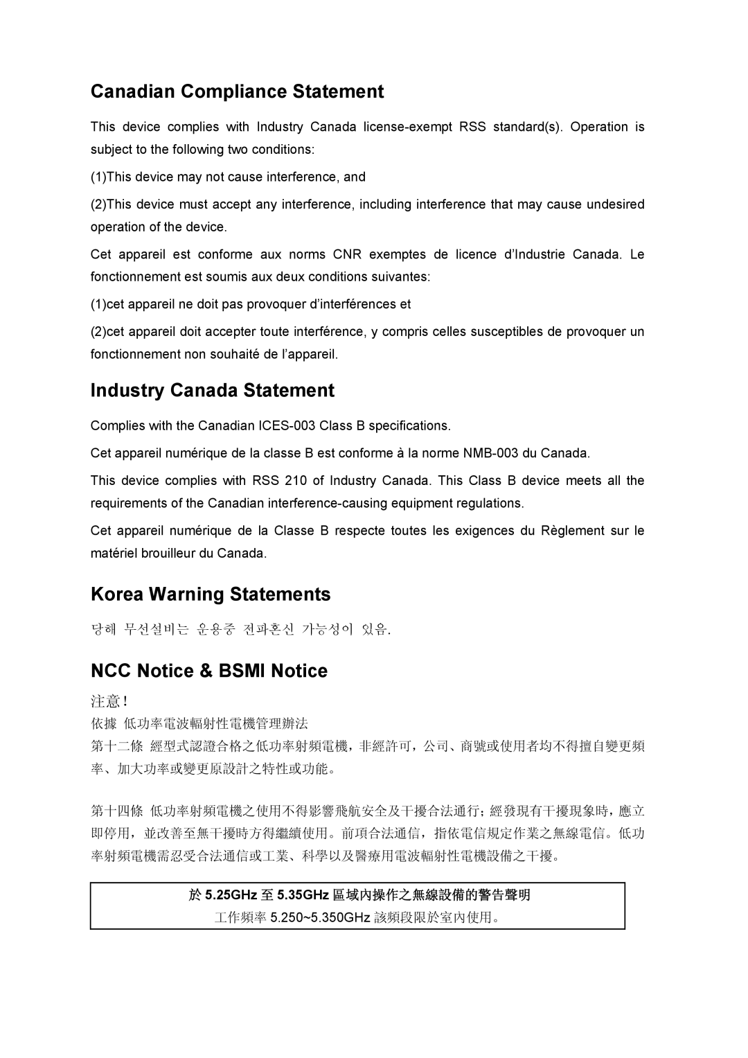 TP-Link TL-WDN4800 manual Korea Warning Statements 