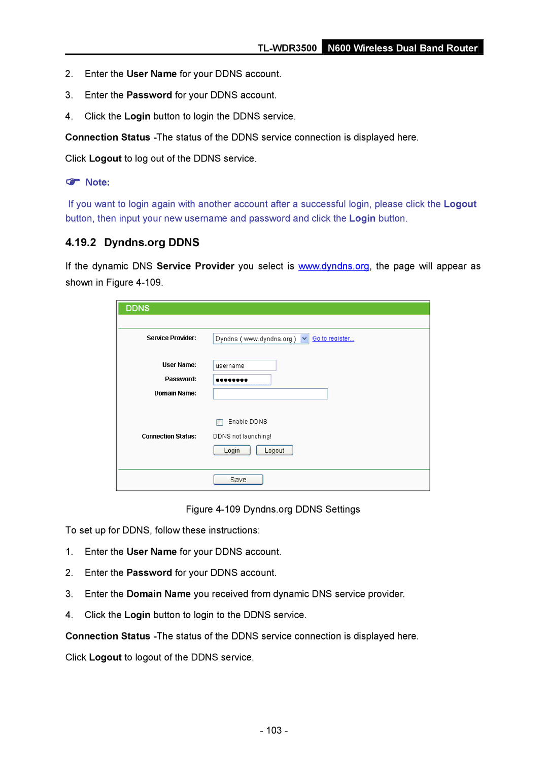 TP-Link TL-WDR3500 manual Dyndns.org Ddns 