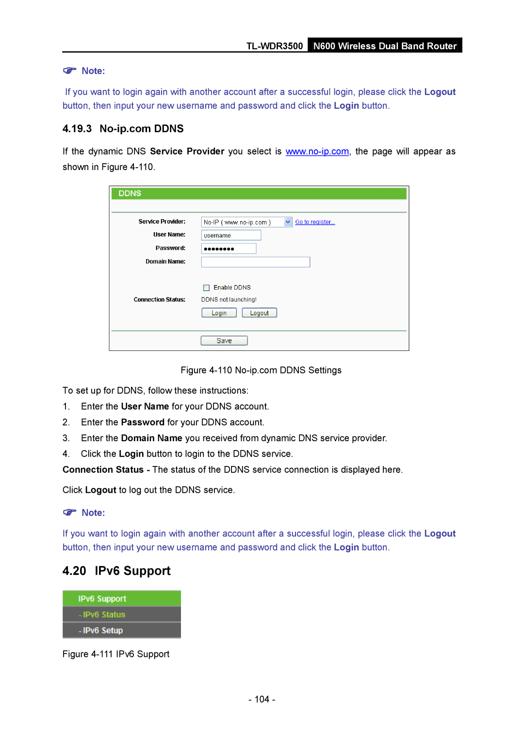 TP-Link TL-WDR3500 manual 20 IPv6 Support, 111 IPv6 Support 104 