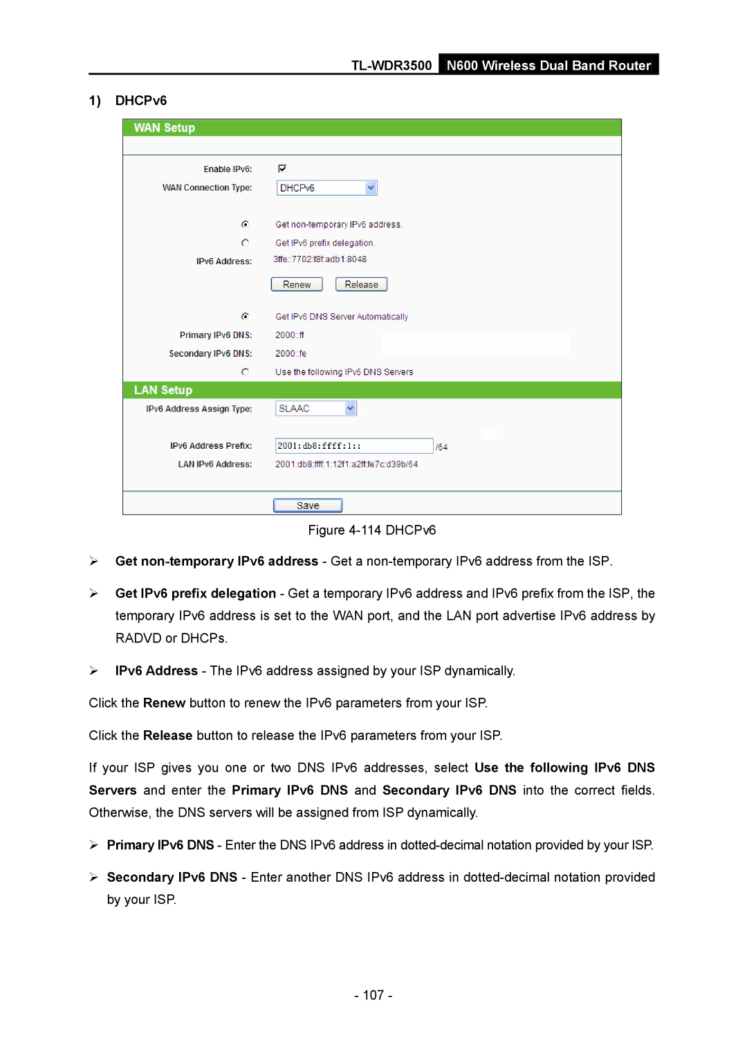 TP-Link TL-WDR3500 manual DHCPv6 