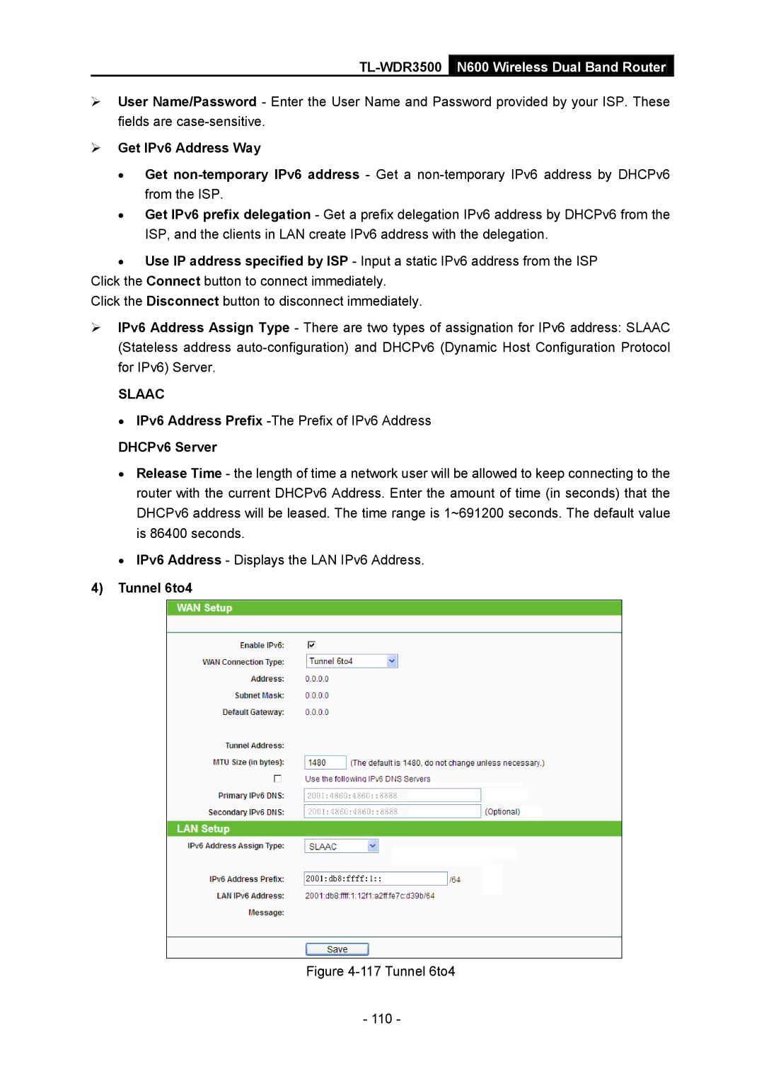 TP-Link TL-WDR3500 manual  Get IPv6 Address Way, Tunnel 6to4 