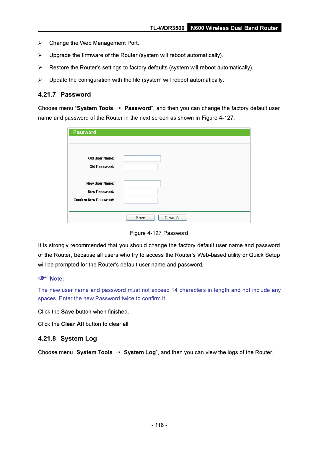 TP-Link TL-WDR3500 manual Password, System Log 