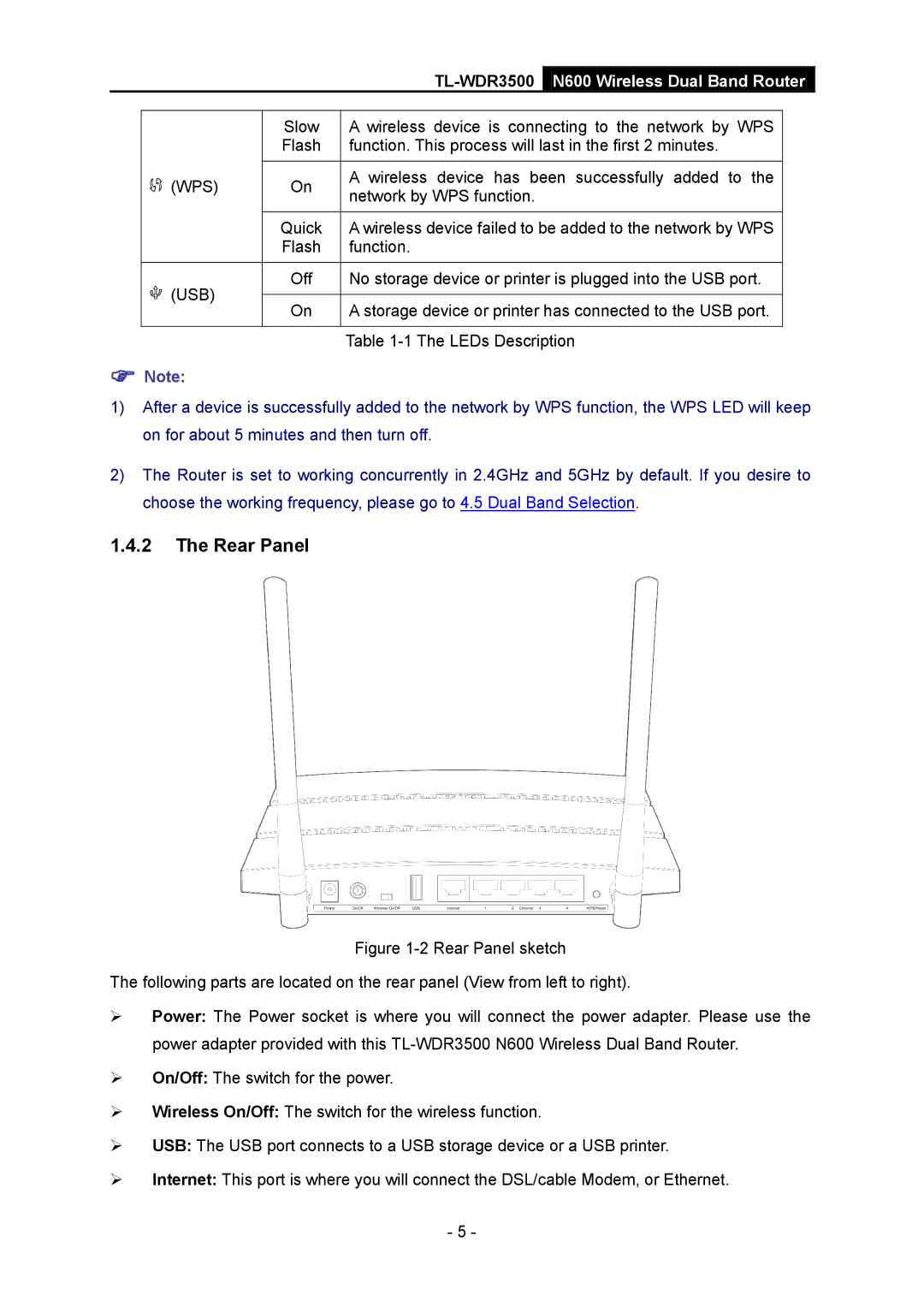 TP-Link TL-WDR3500 manual Rear Panel 