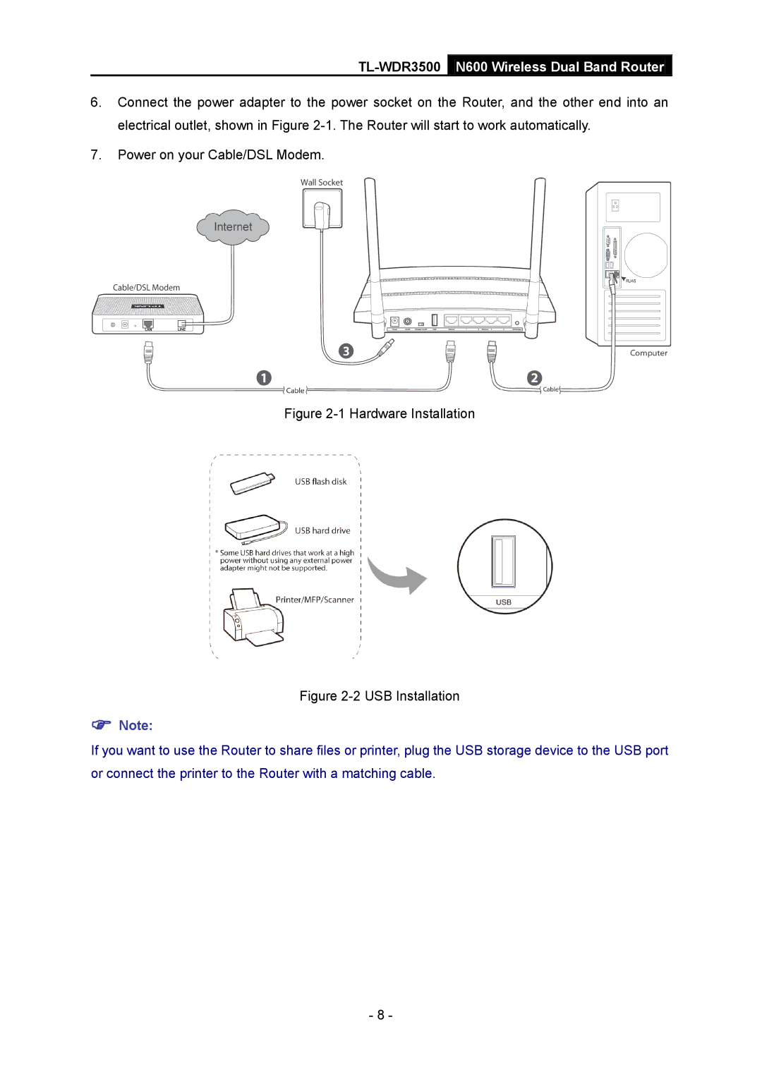 TP-Link TL-WDR3500 manual Hardware Installation 