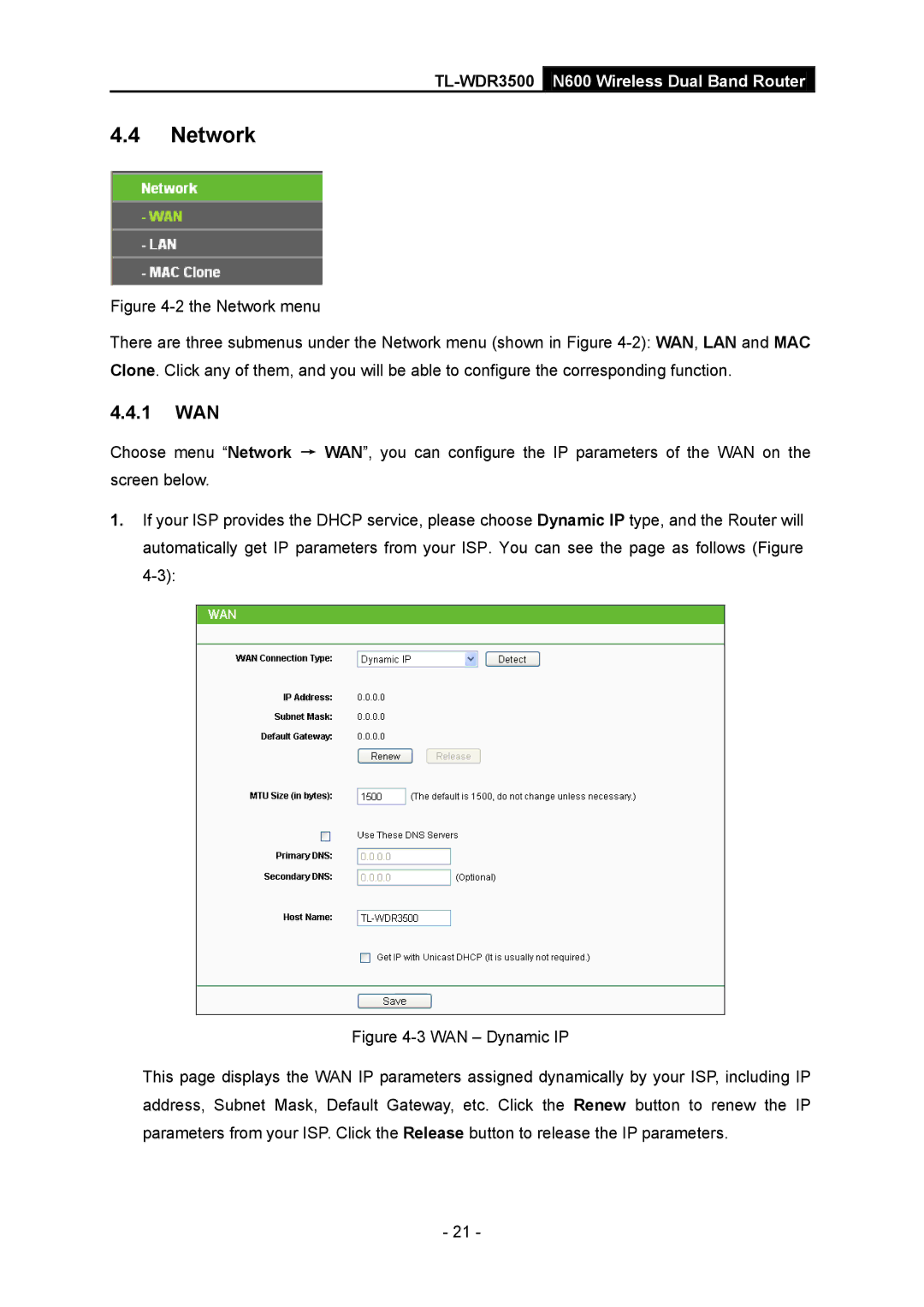 TP-Link TL-WDR3500 manual Network, 1 WAN 