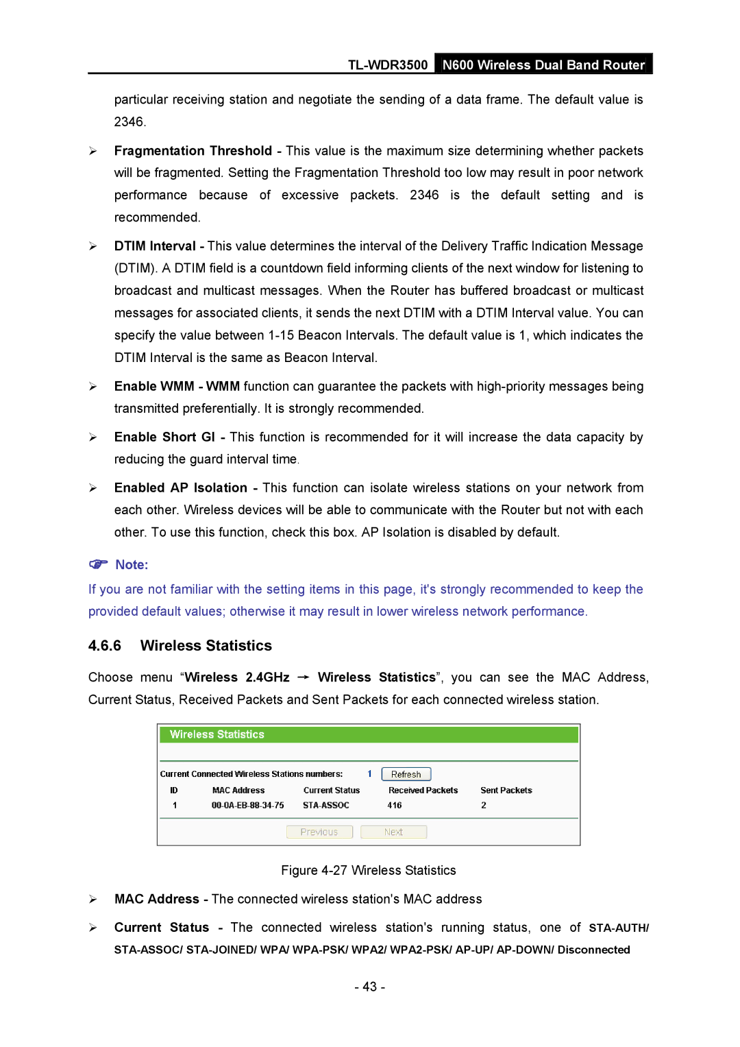 TP-Link TL-WDR3500 manual Wireless Statistics 