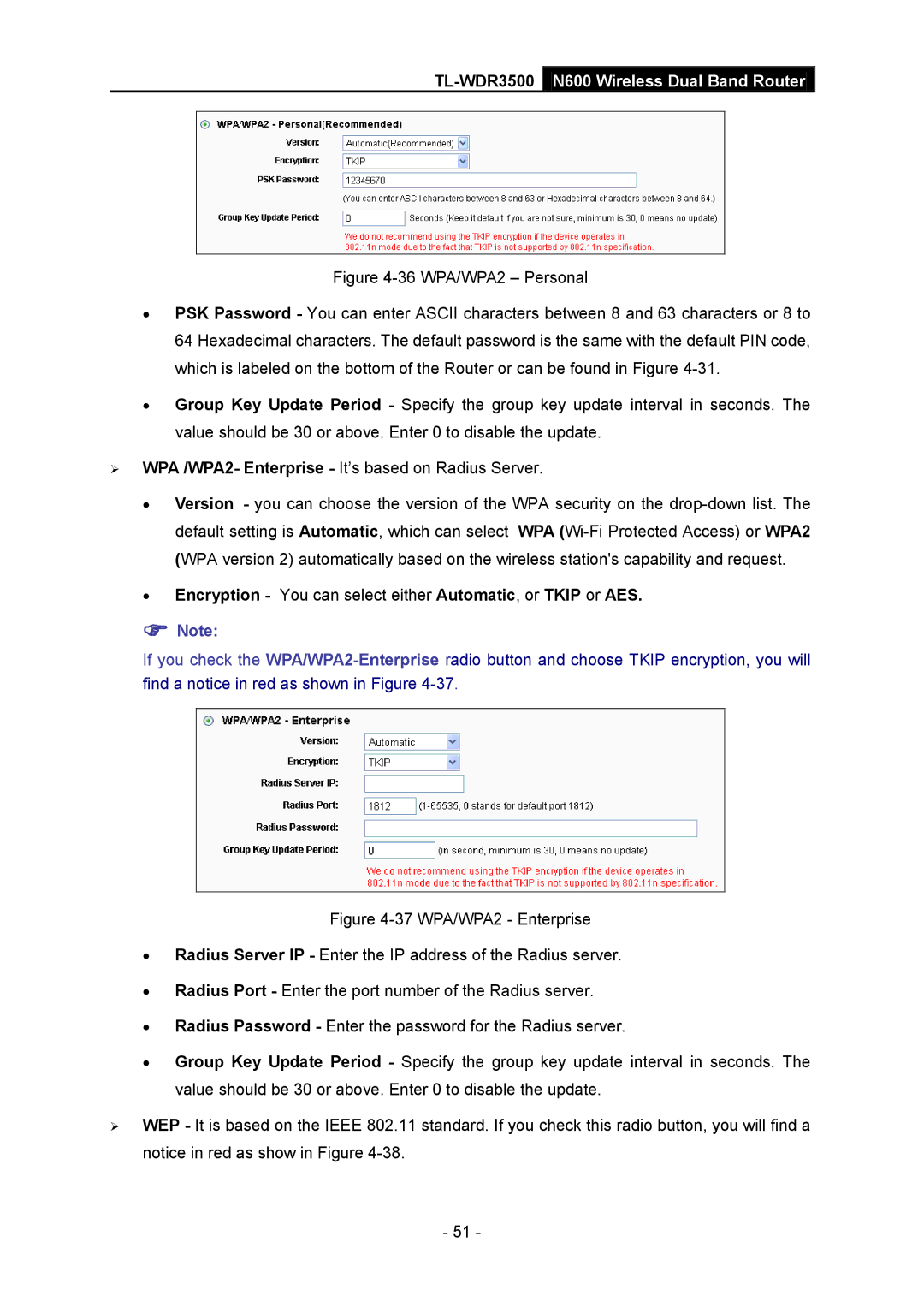 TP-Link TL-WDR3500 manual Encryption You can select either Automatic, or Tkip or AES 