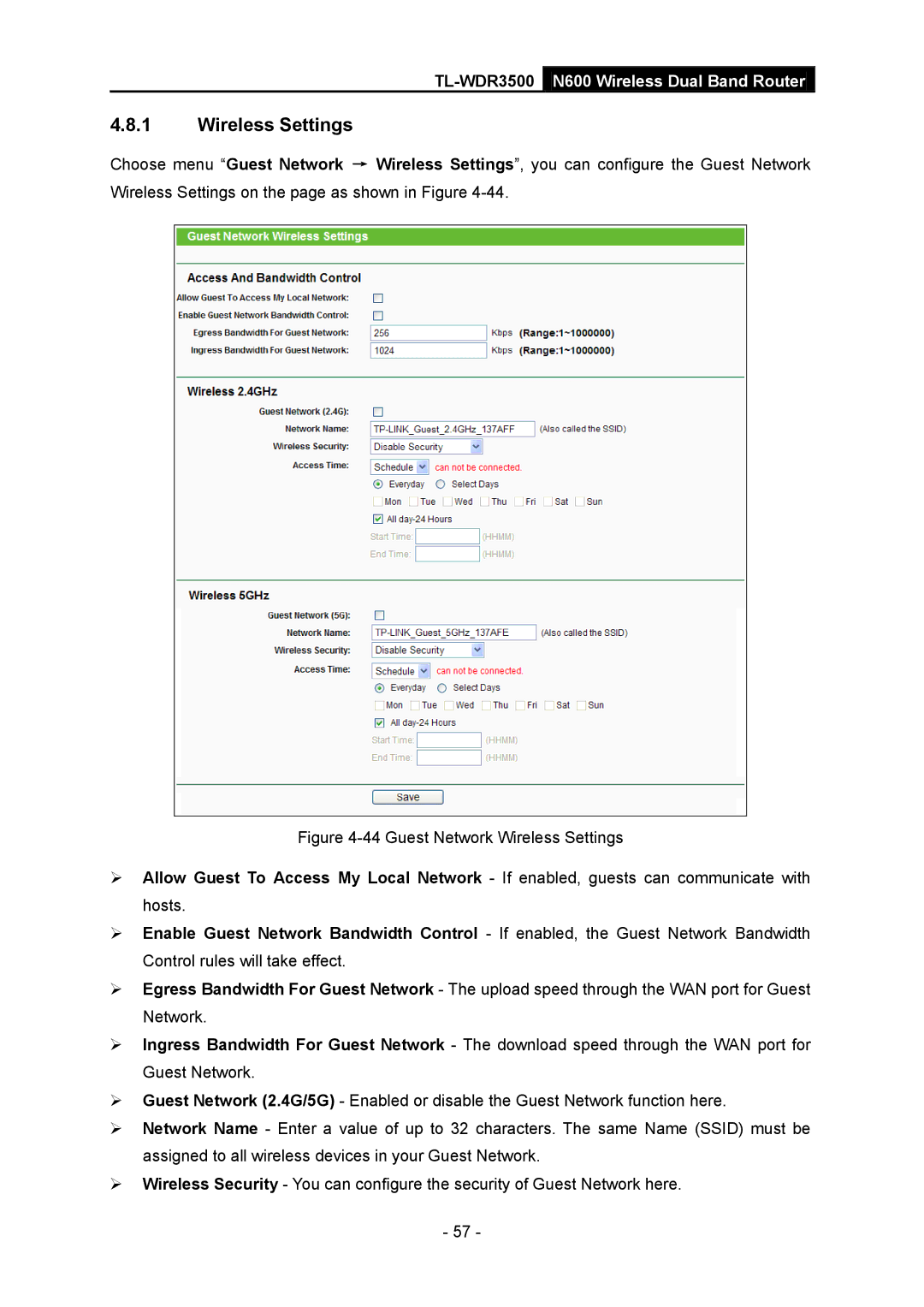 TP-Link TL-WDR3500 manual Wireless Settings 