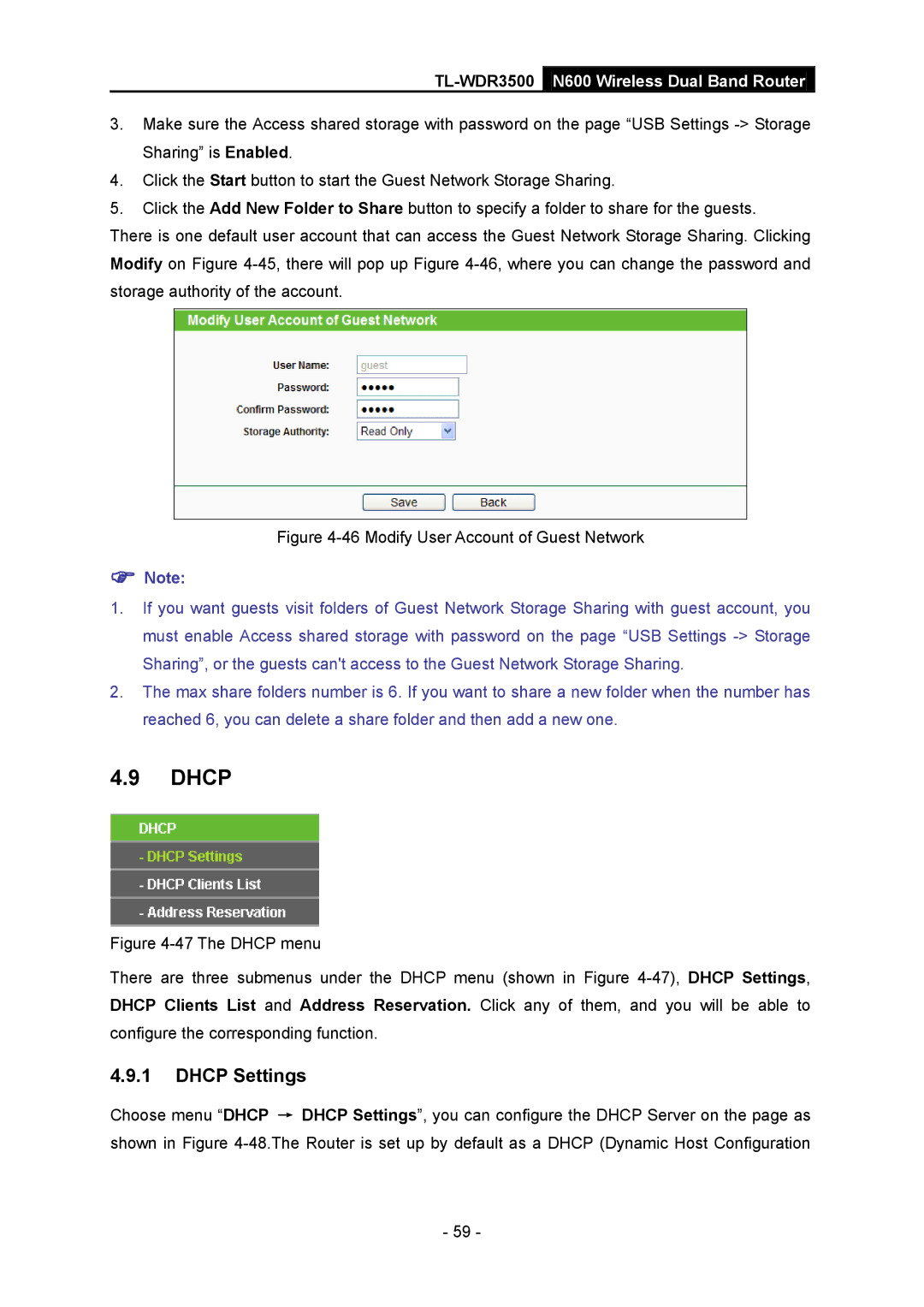 TP-Link TL-WDR3500 manual Dhcp Settings 