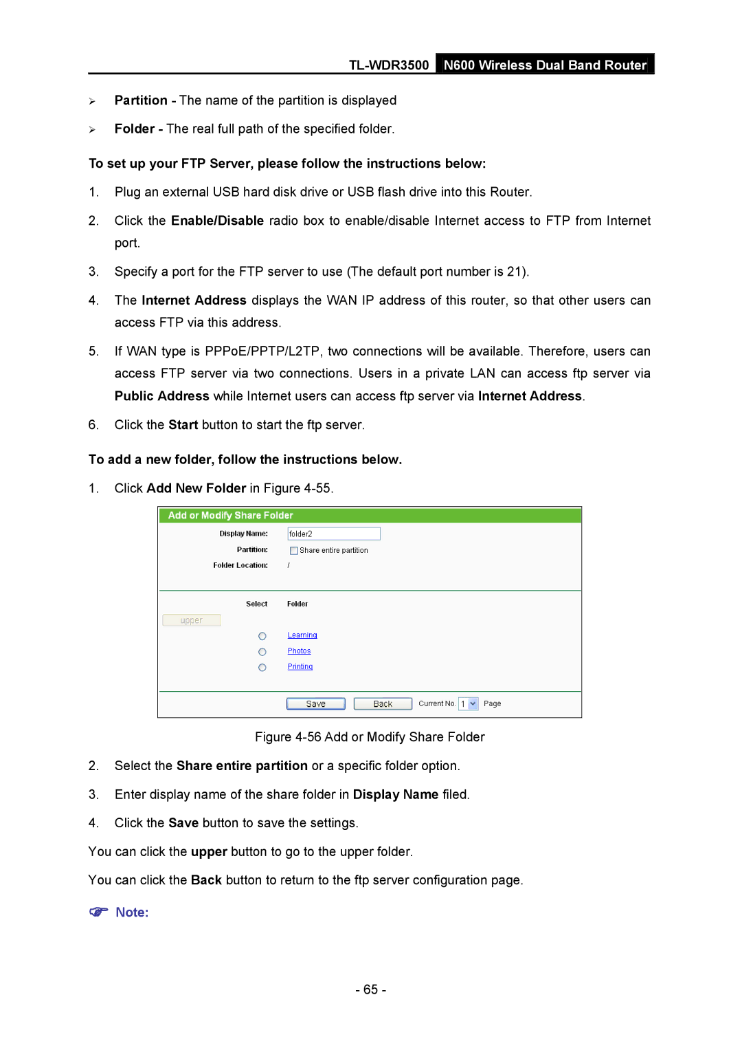 TP-Link TL-WDR3500 manual To add a new folder, follow the instructions below 