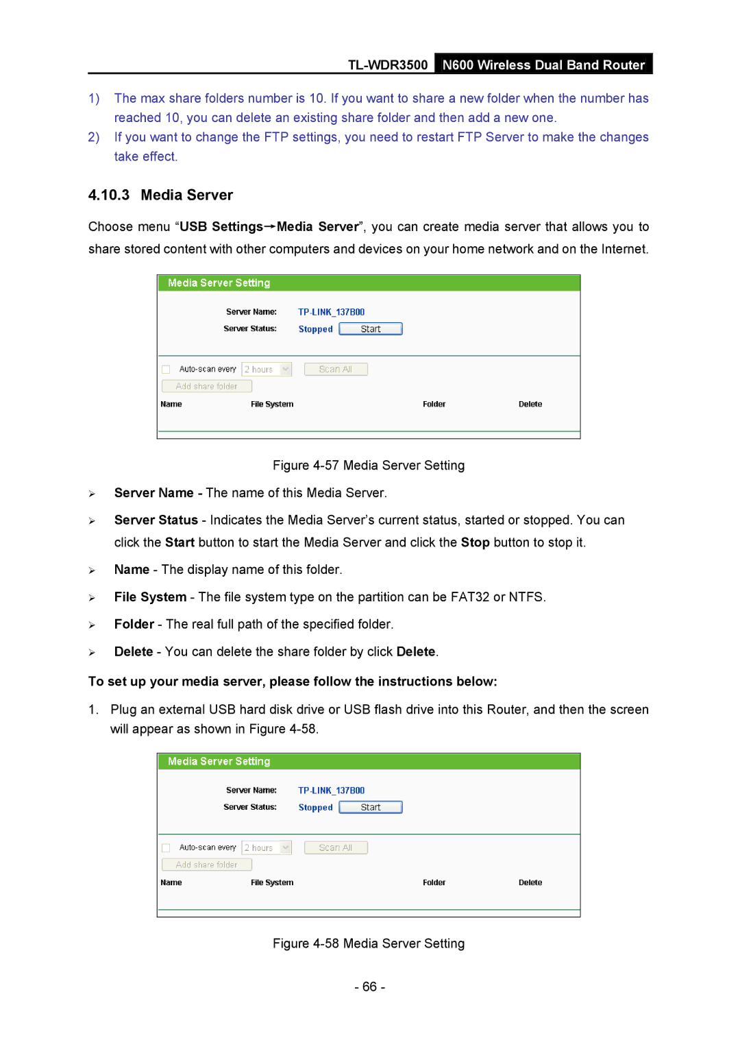 TP-Link TL-WDR3500 manual Media Server Setting 