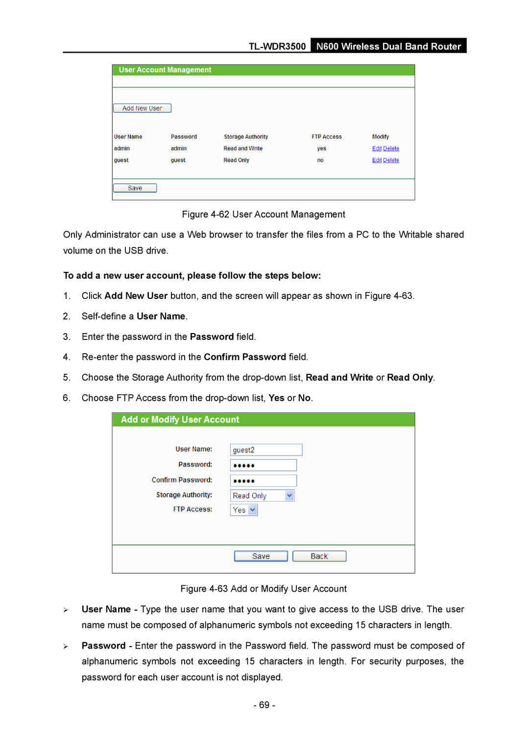 TP-Link TL-WDR3500 manual To add a new user account, please follow the steps below 