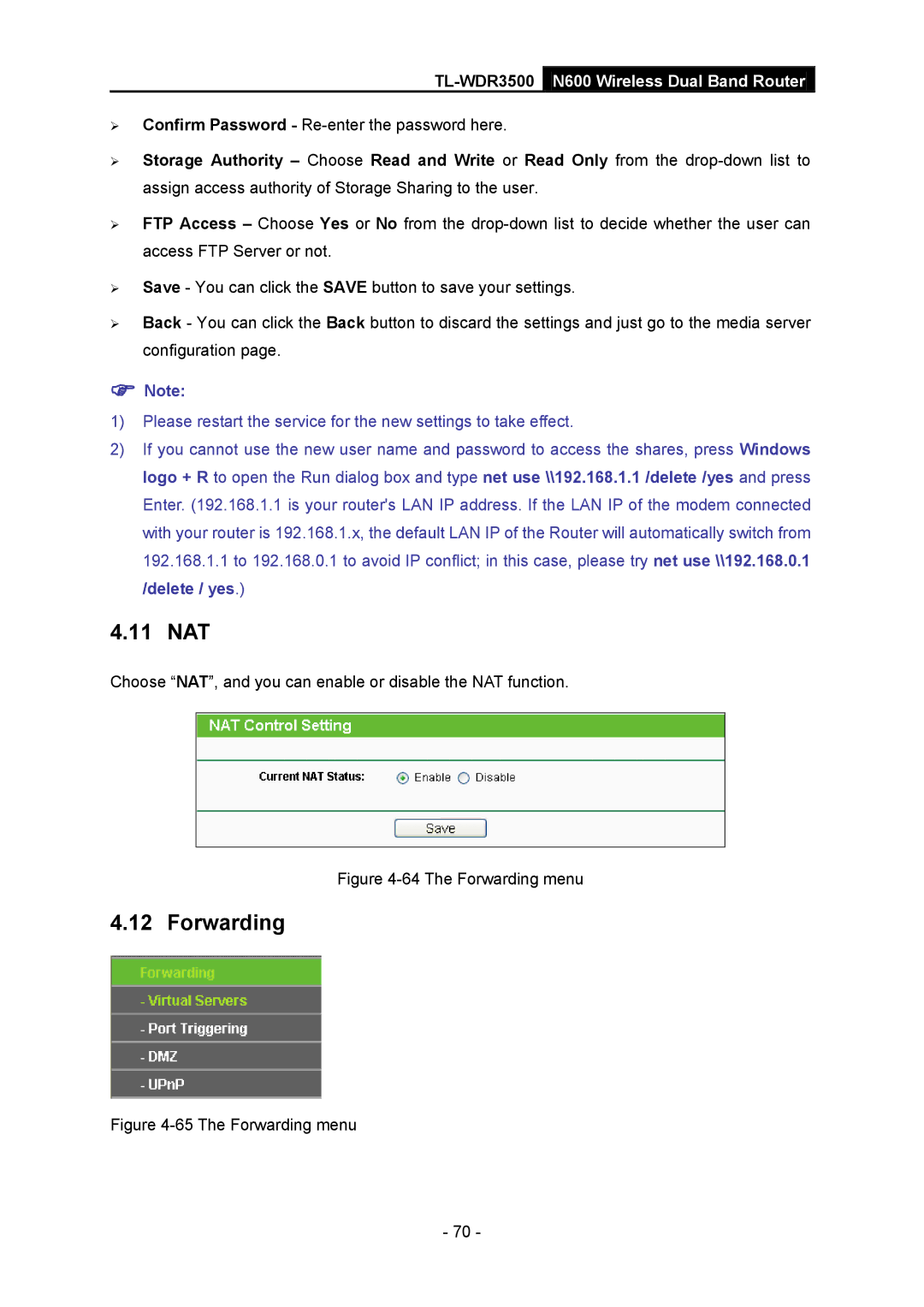 TP-Link TL-WDR3500 manual 11 NAT, Forwarding 