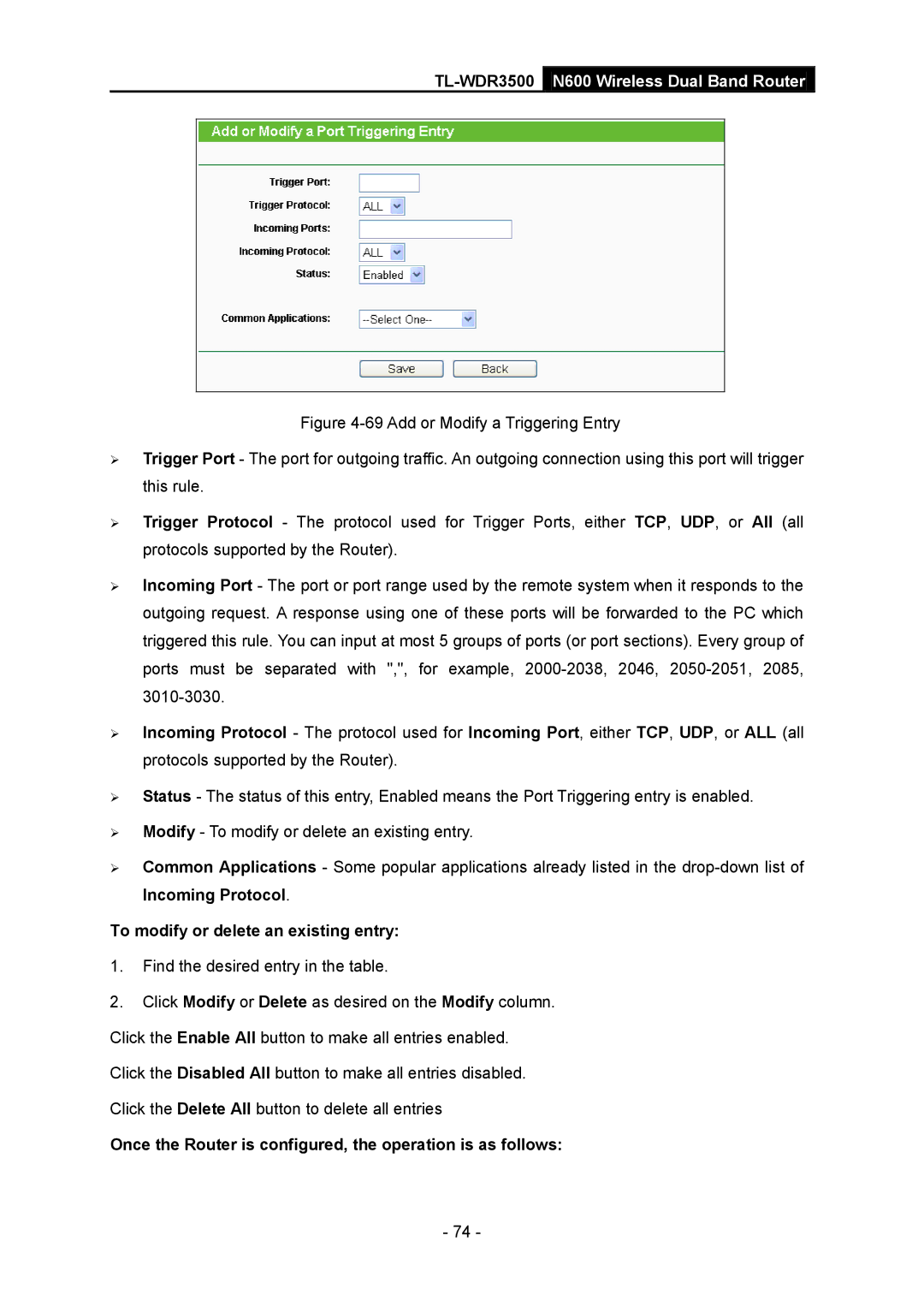 TP-Link TL-WDR3500 manual Find the desired entry in the table, Once the Router is configured, the operation is as follows 