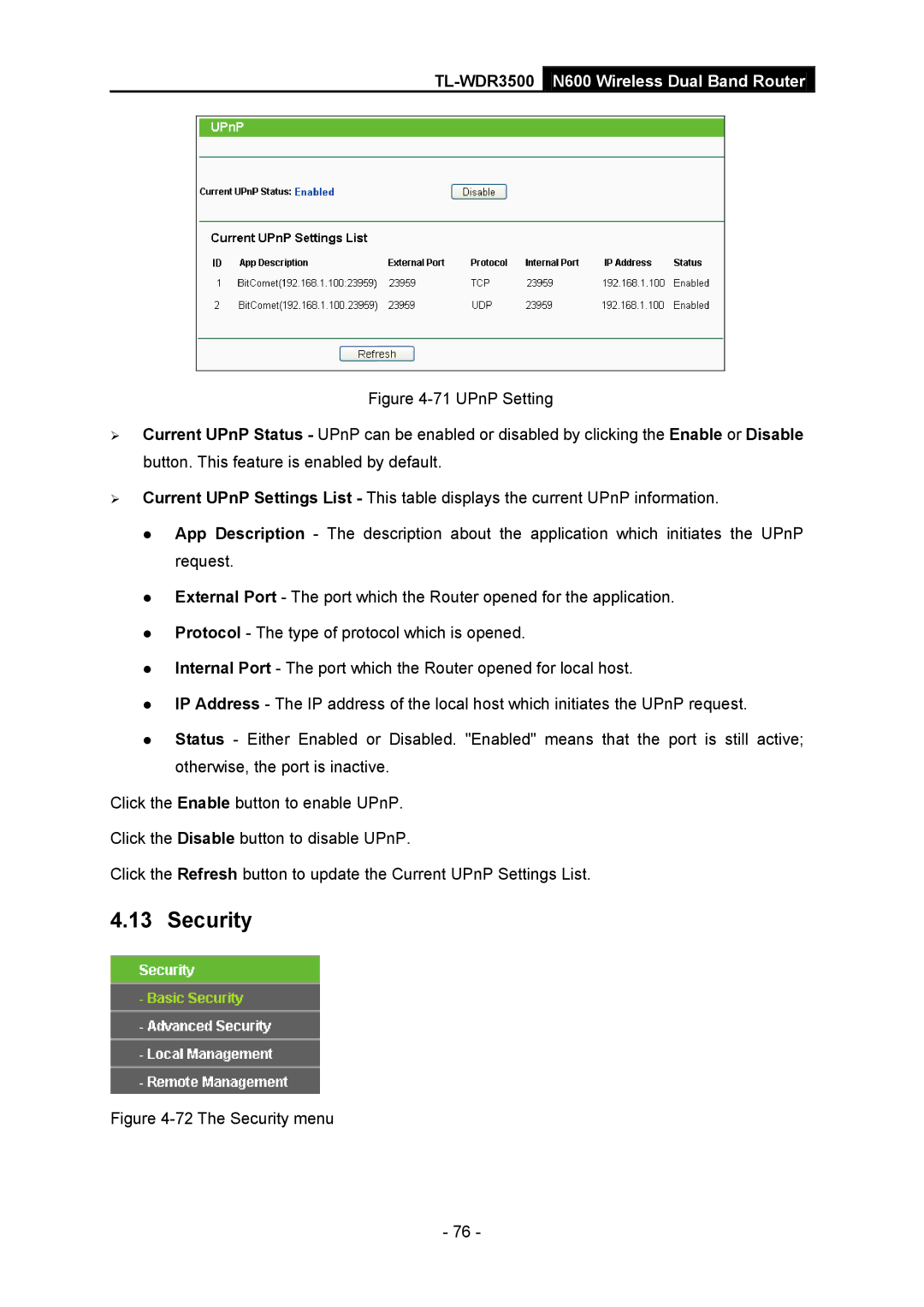 TP-Link TL-WDR3500 manual The Security menu 