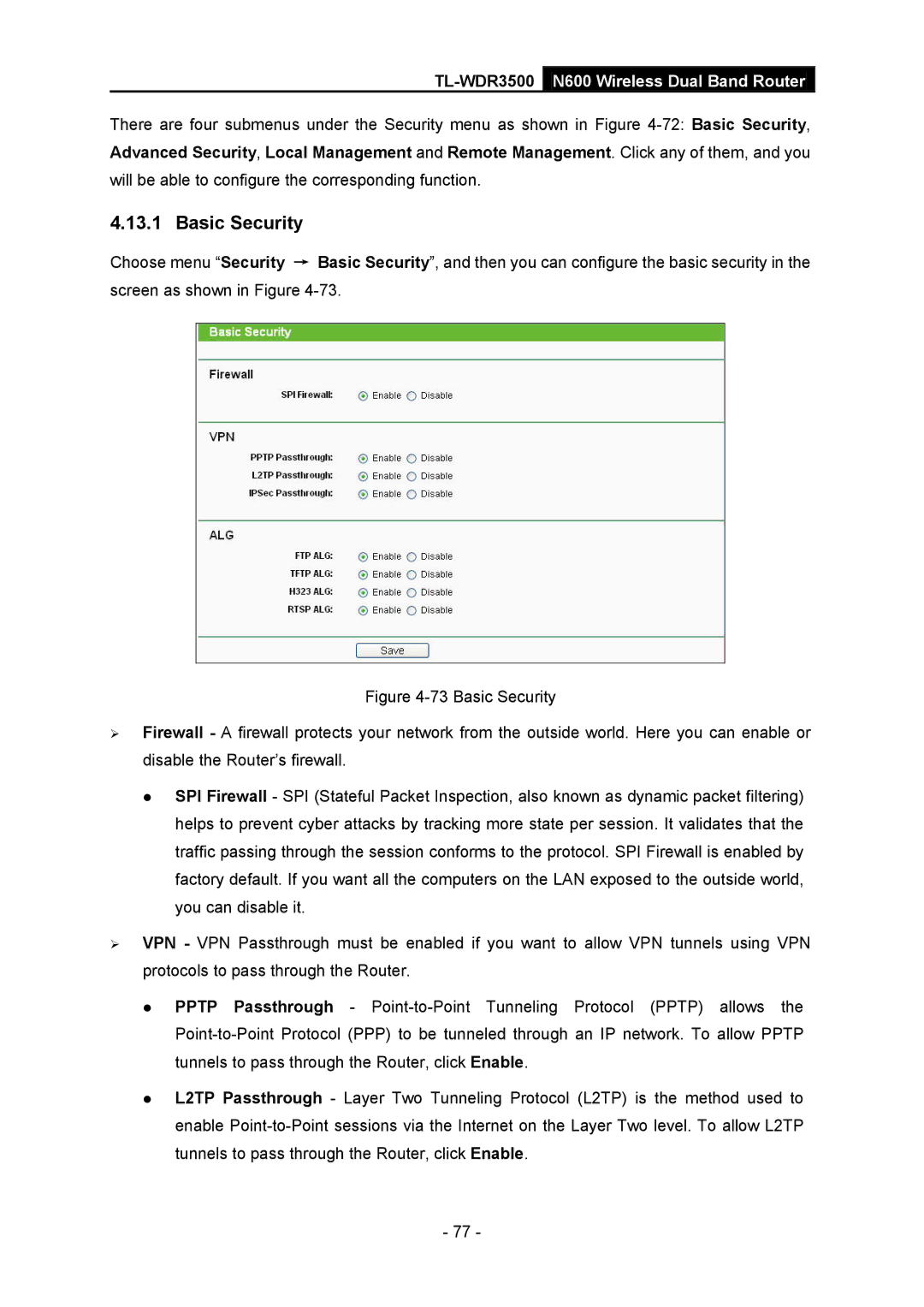 TP-Link TL-WDR3500 manual Basic Security 