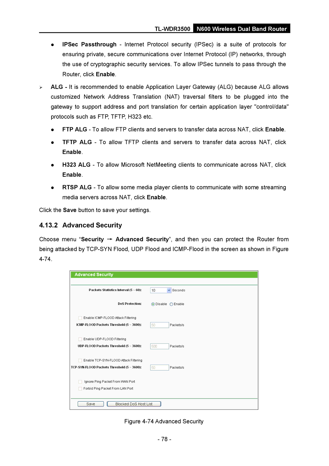 TP-Link TL-WDR3500 manual Advanced Security 