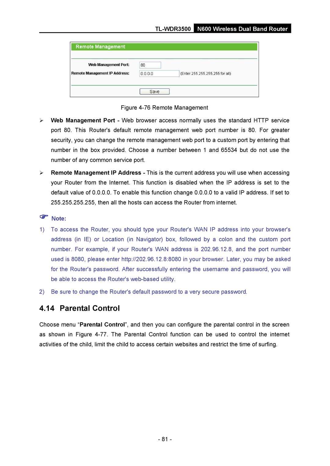 TP-Link TL-WDR3500 manual Parental Control 