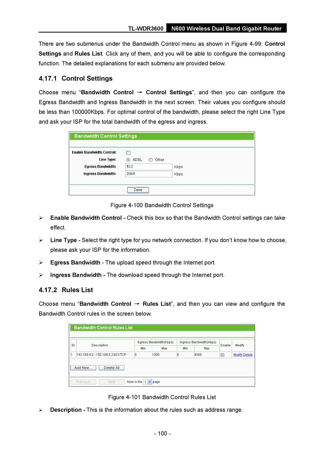 TP-Link TL-WDR3600 manual Control Settings, Rules List 