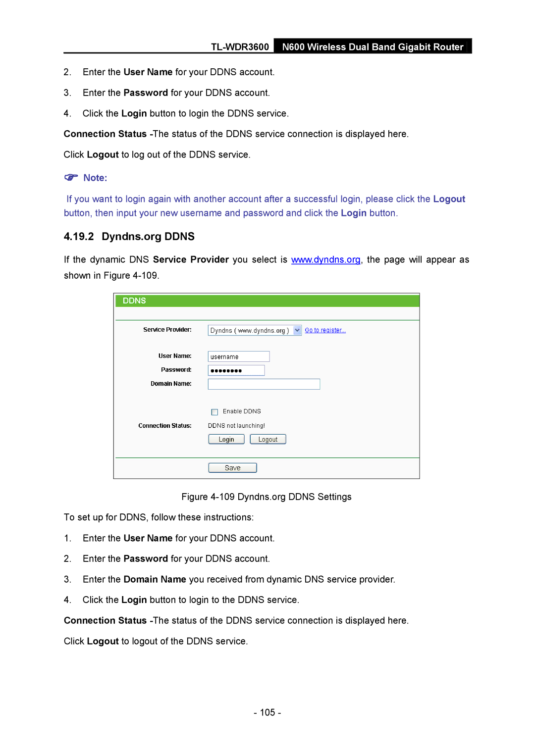 TP-Link TL-WDR3600 manual Dyndns.org Ddns 