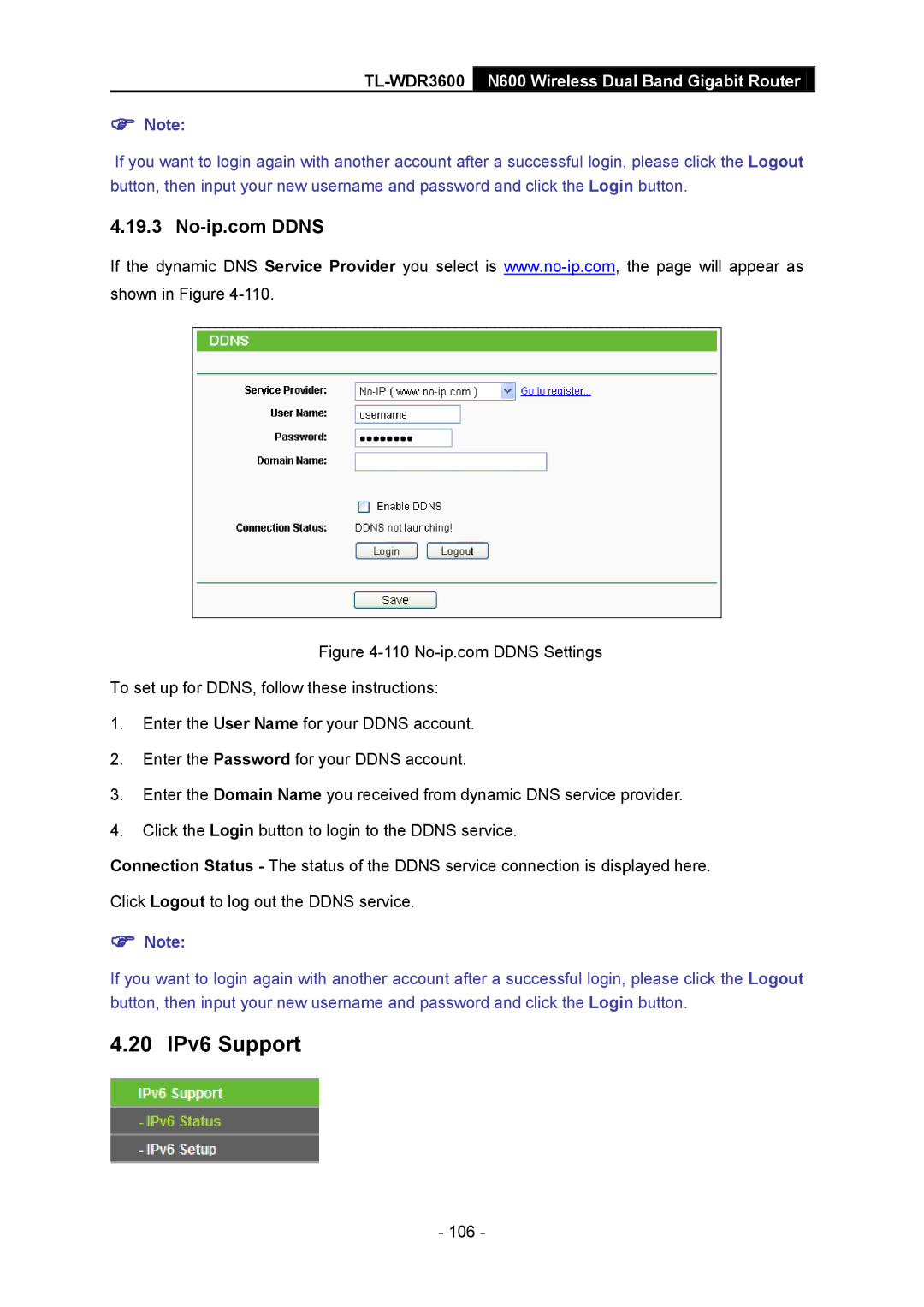 TP-Link TL-WDR3600 manual 20 IPv6 Support 