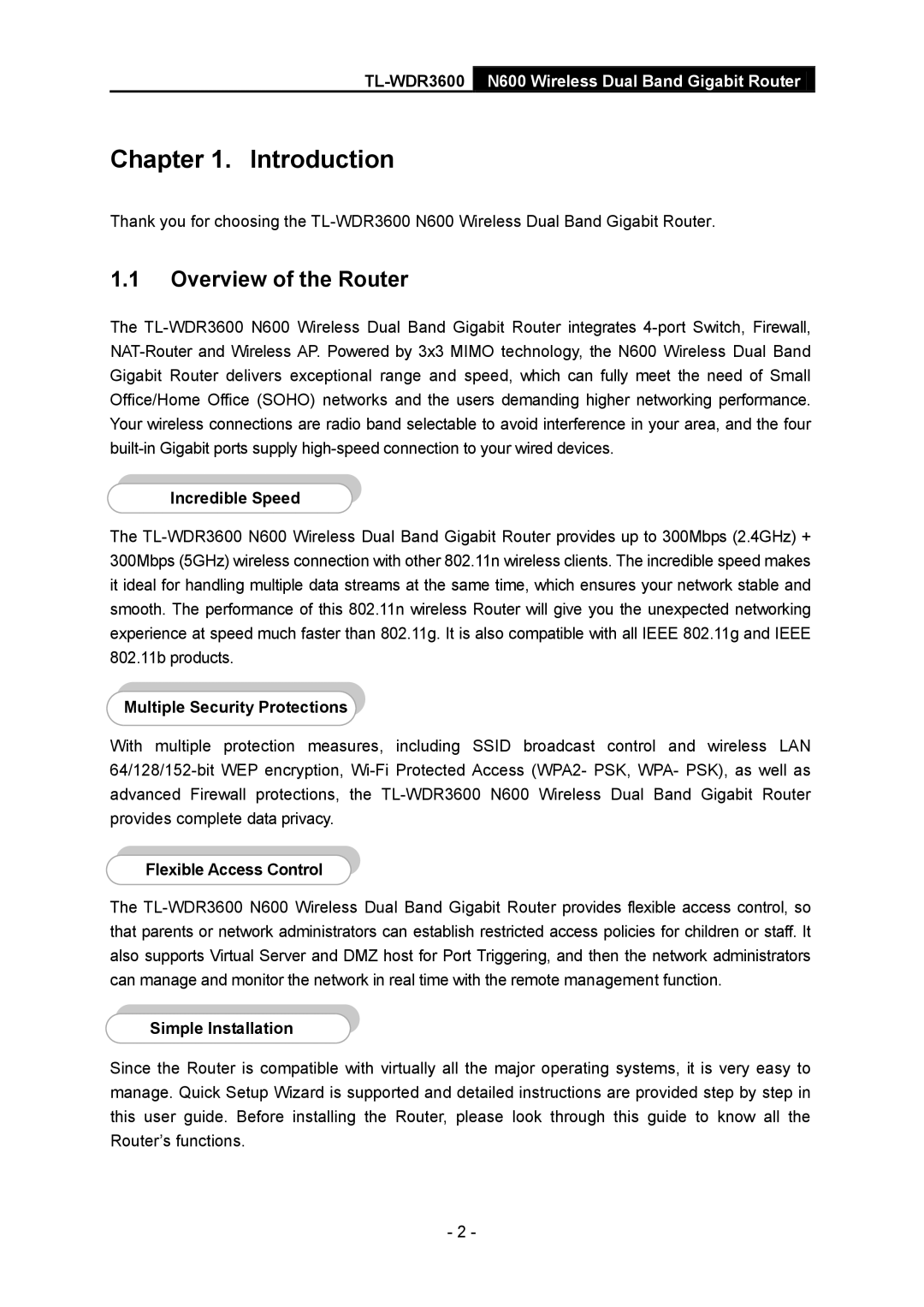 TP-Link TL-WDR3600 manual Overview of the Router, Incredible Speed, Multiple Security Protections, Flexible Access Control 