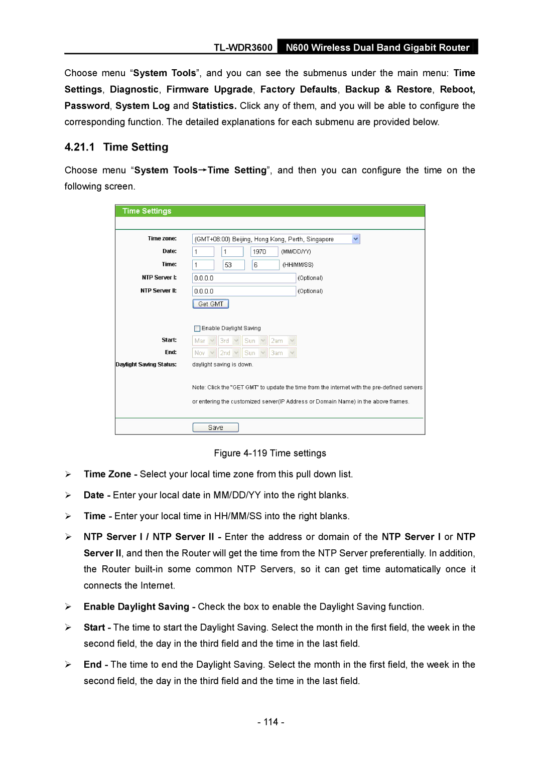 TP-Link TL-WDR3600 manual Time Setting 