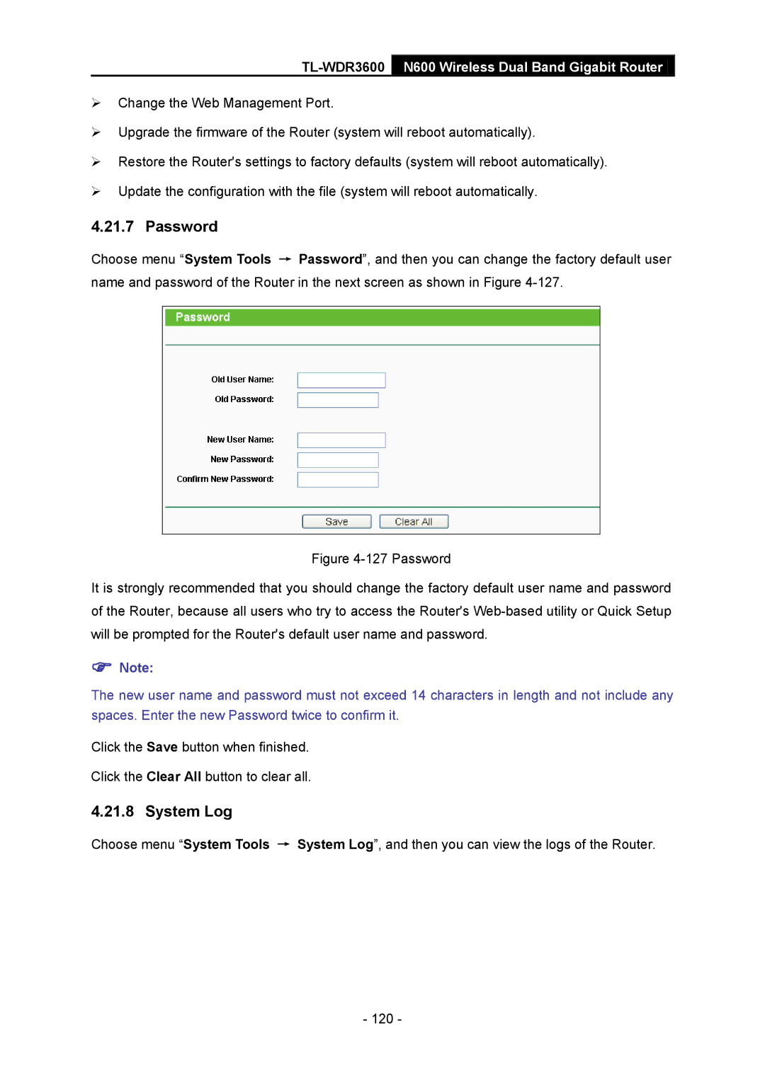 TP-Link TL-WDR3600 manual Password, System Log 