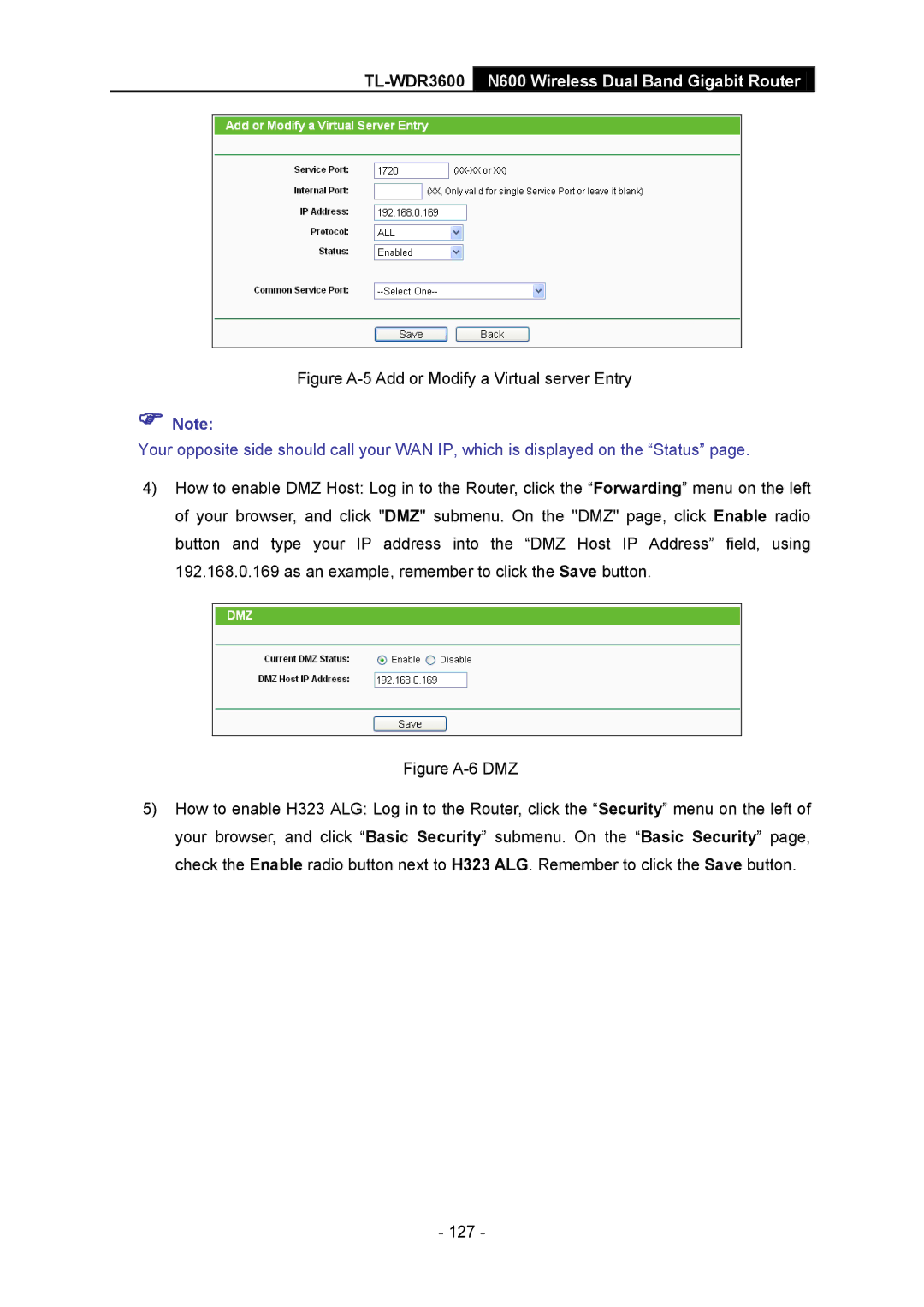 TP-Link TL-WDR3600 manual Figure A-5 Add or Modify a Virtual server Entry 