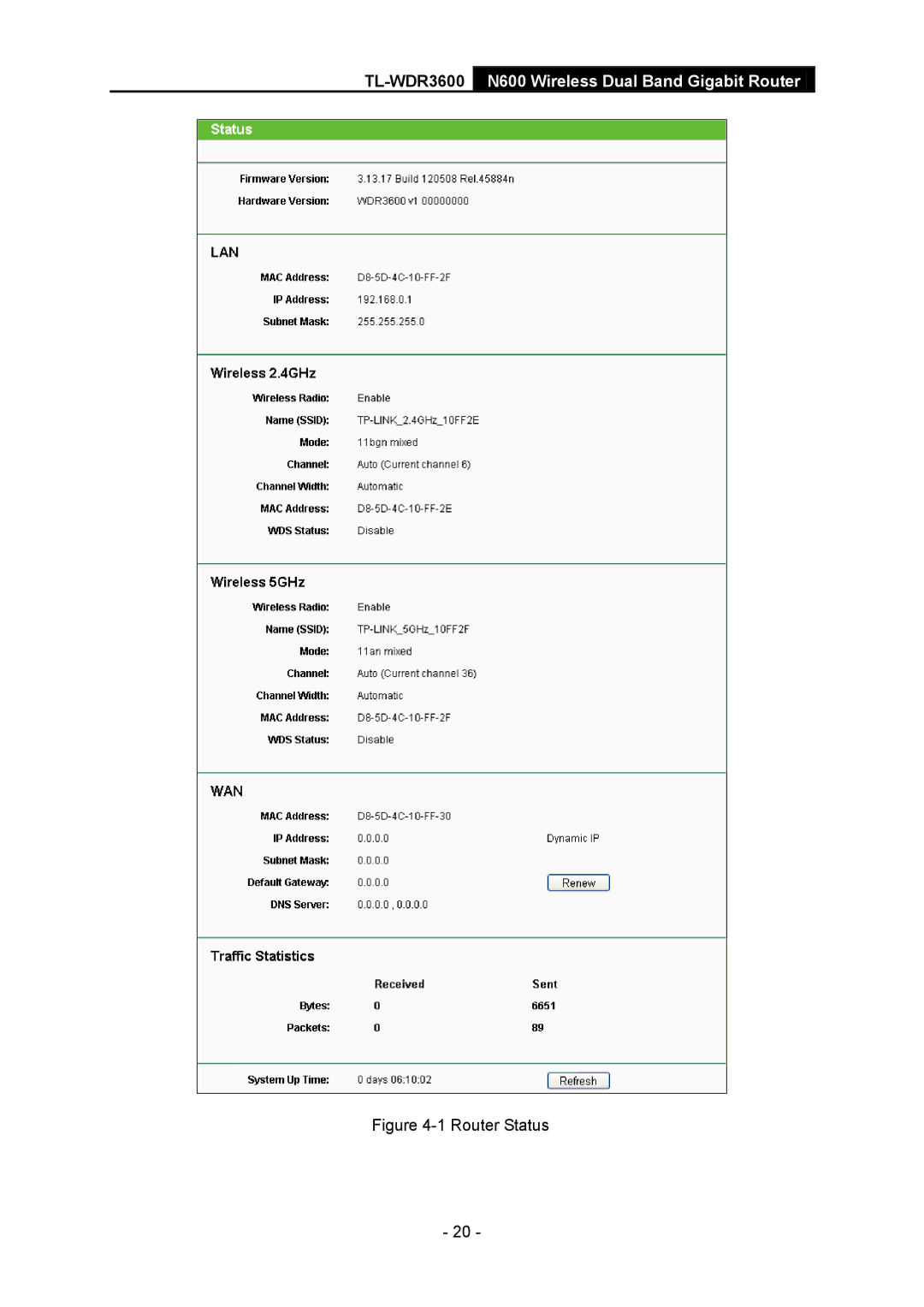 TP-Link TL-WDR3600 manual Router Status 