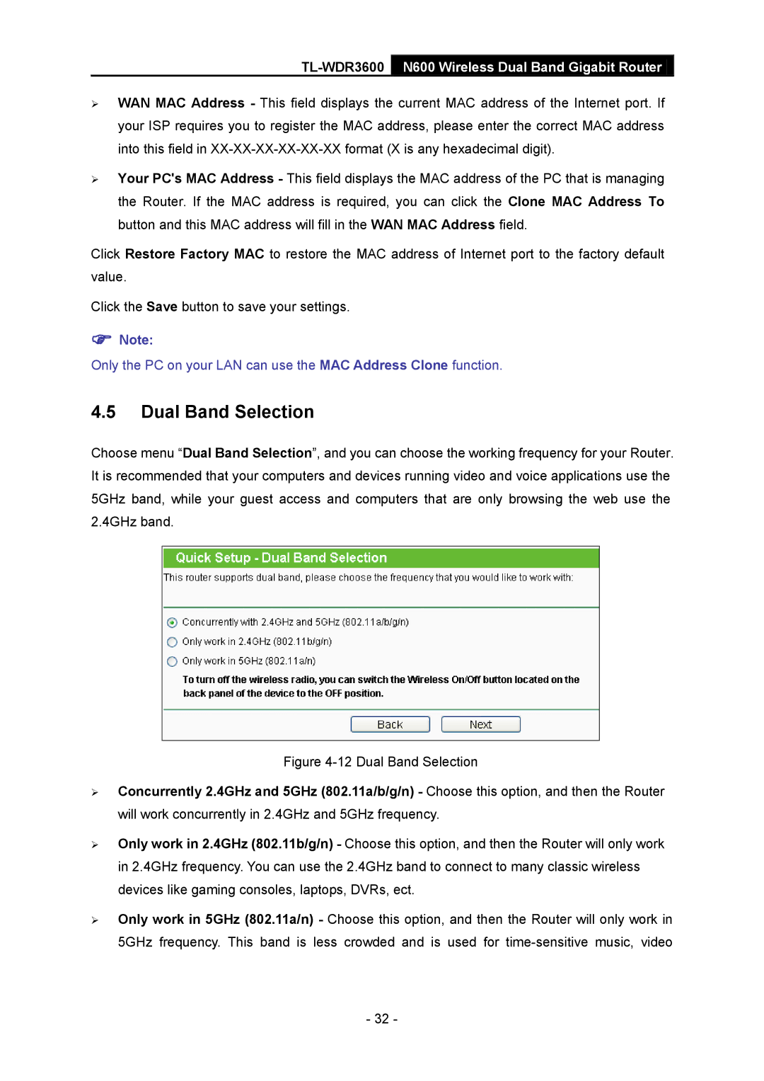 TP-Link TL-WDR3600 manual Dual Band Selection 