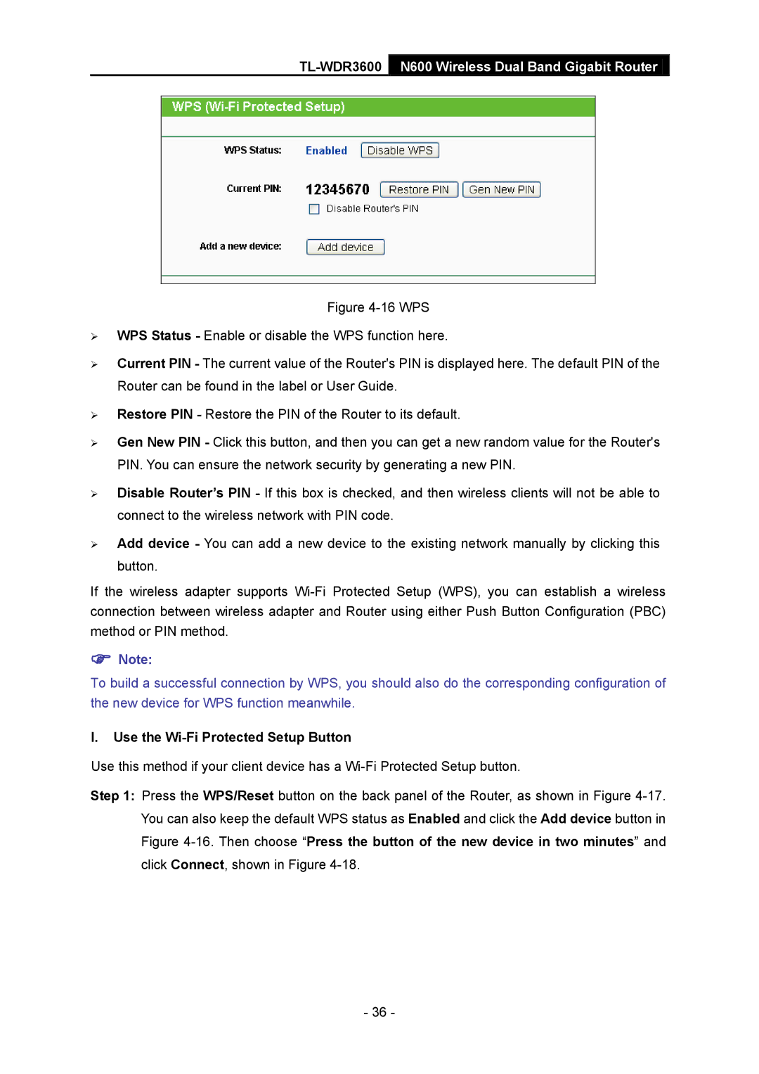 TP-Link TL-WDR3600 manual Use the Wi-Fi Protected Setup Button 