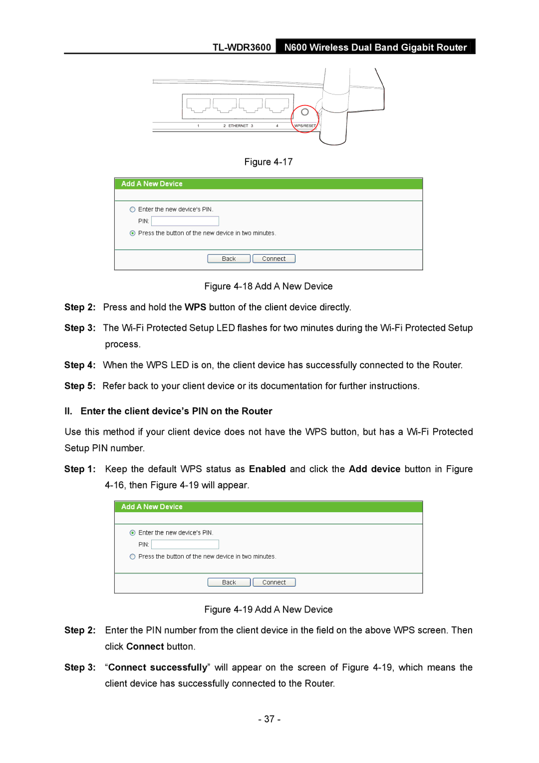 TP-Link TL-WDR3600 manual II. Enter the client device’s PIN on the Router 