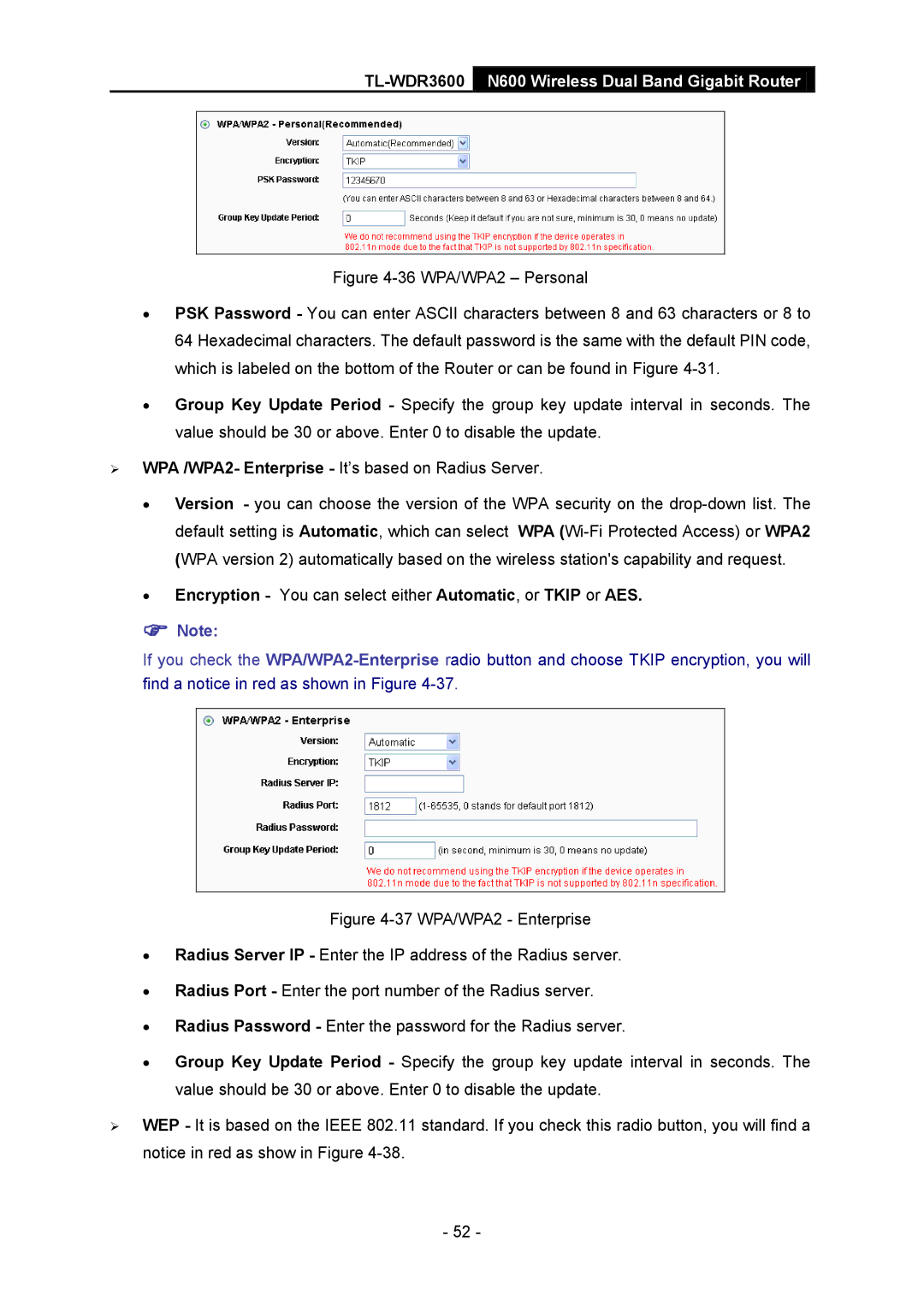 TP-Link TL-WDR3600 manual Encryption You can select either Automatic, or Tkip or AES 