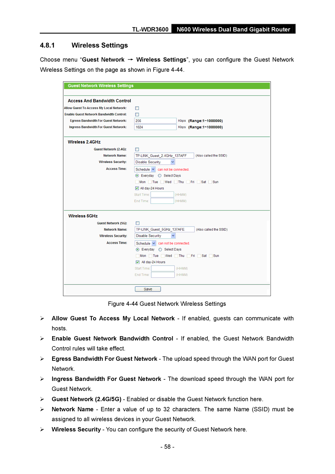 TP-Link TL-WDR3600 manual Wireless Settings 