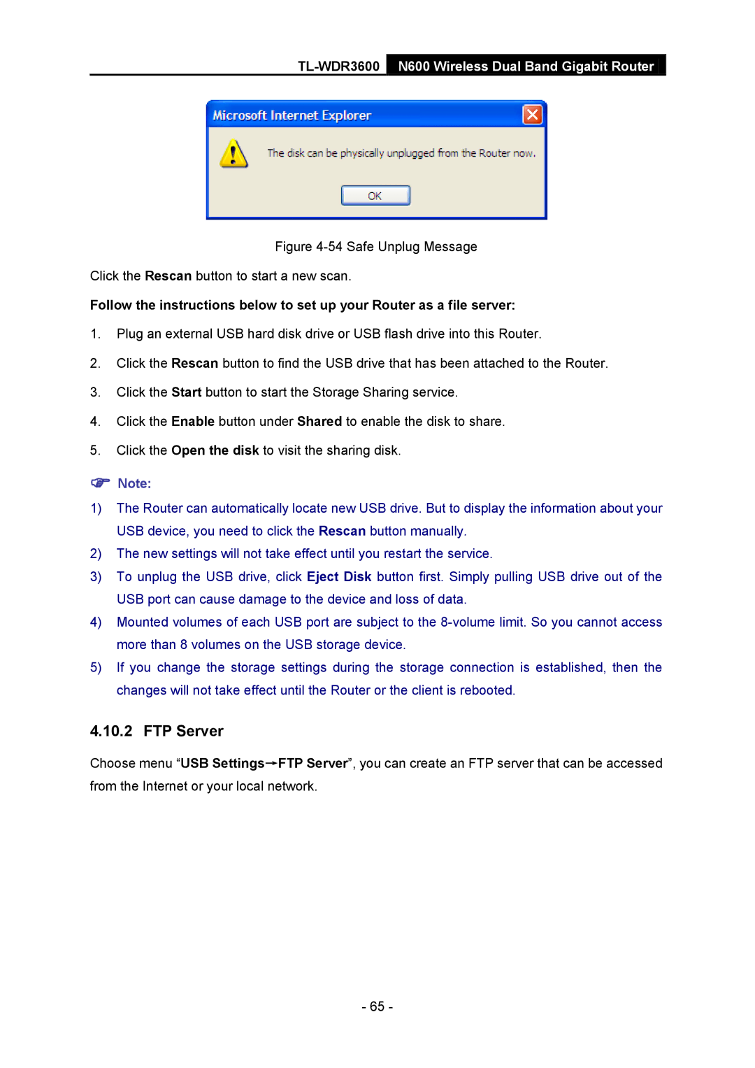 TP-Link TL-WDR3600 manual FTP Server 